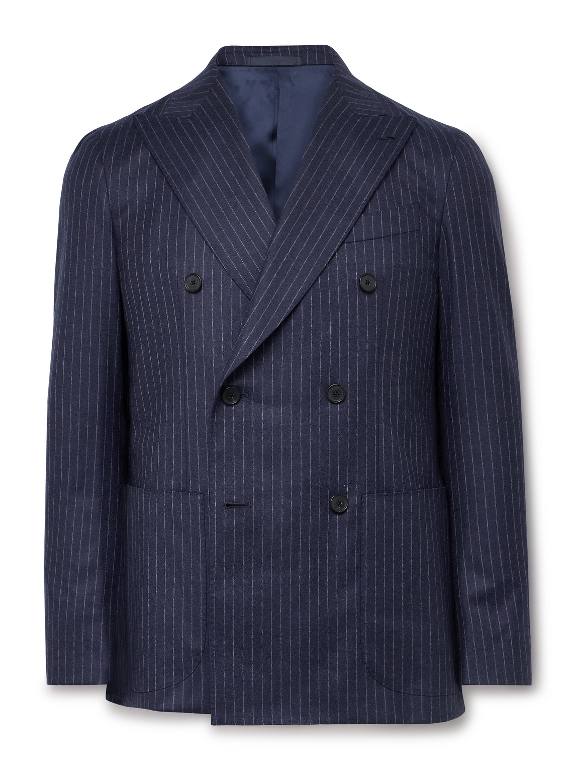 Double-Breasted Pinstriped Wool Suit Jacket