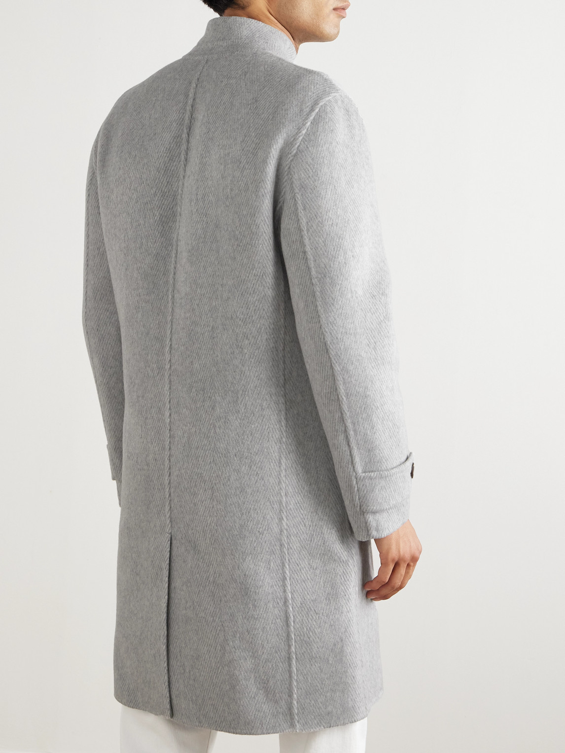 Eleventy Herringbone Wool And Cashmere-blend Overcoat In Gray
