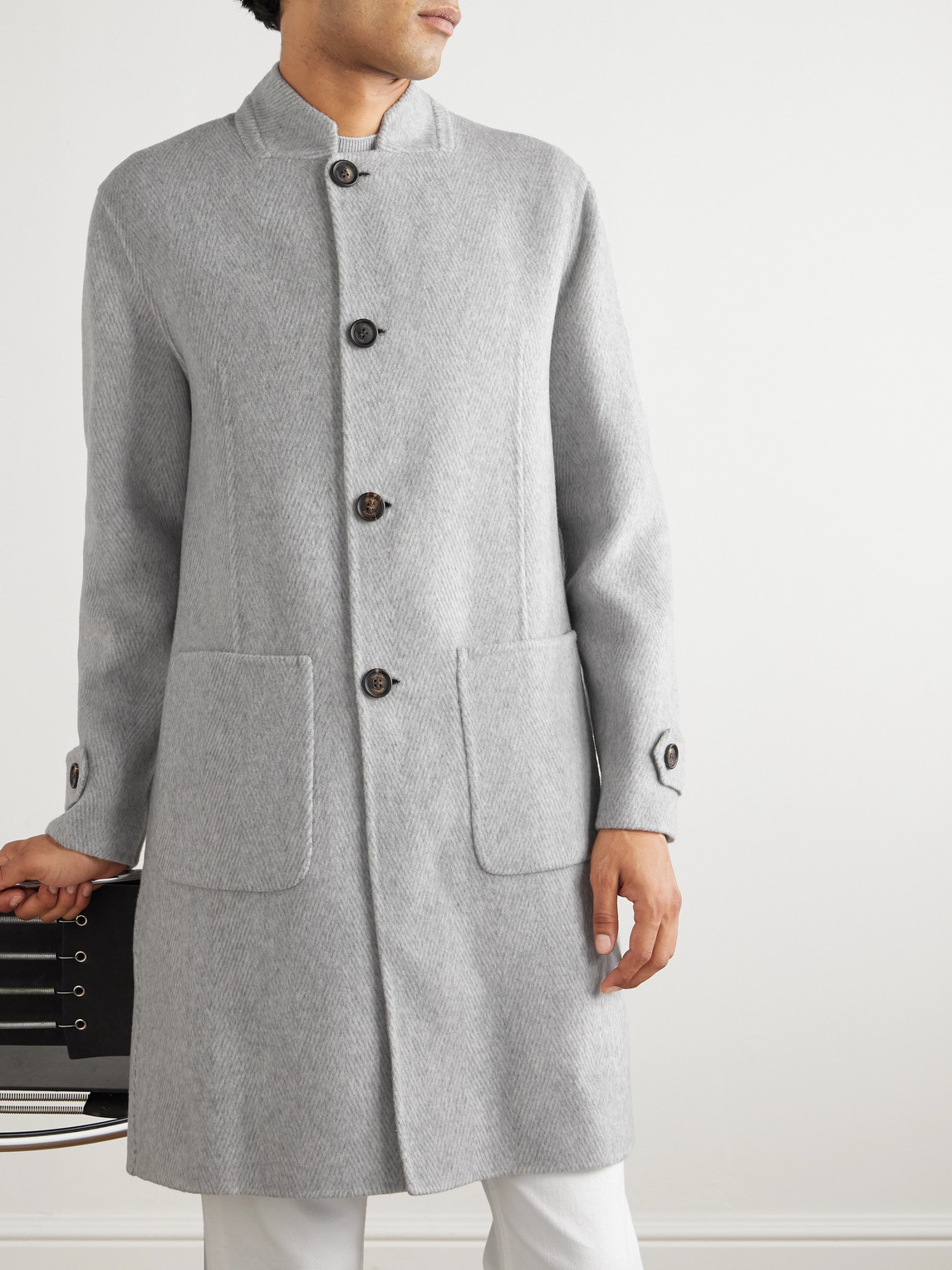 Eleventy Herringbone Wool And Cashmere-blend Overcoat In Gray