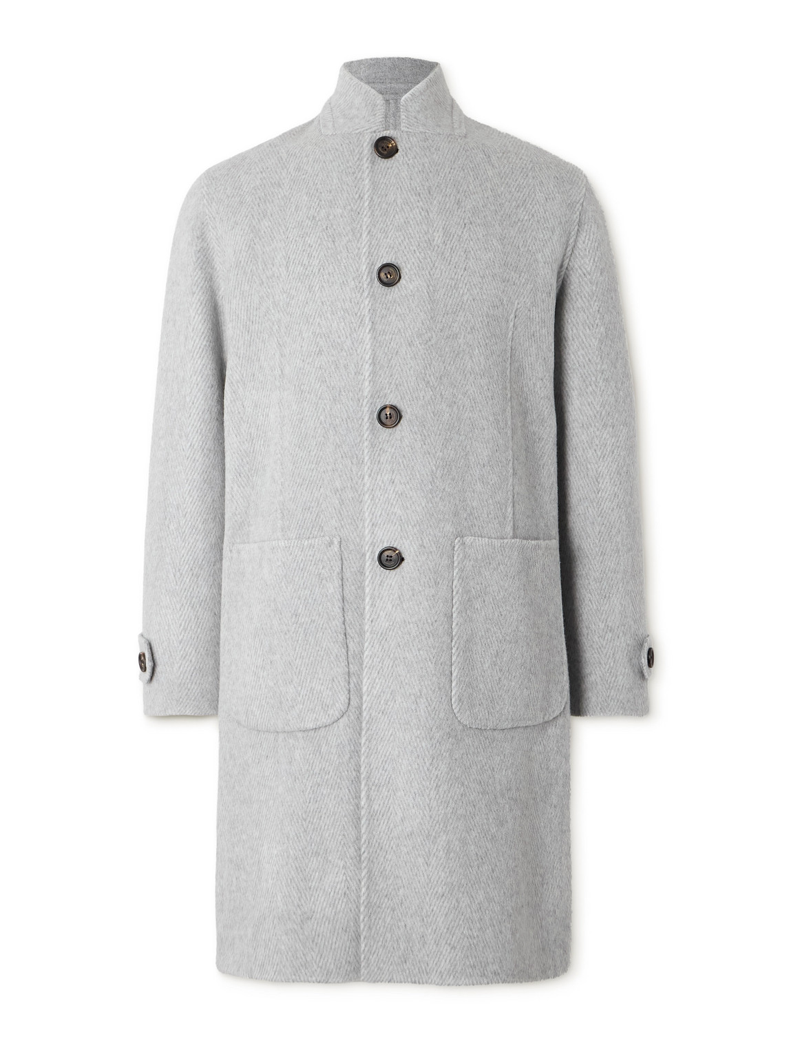 Eleventy Herringbone Wool And Cashmere-blend Overcoat In Gray