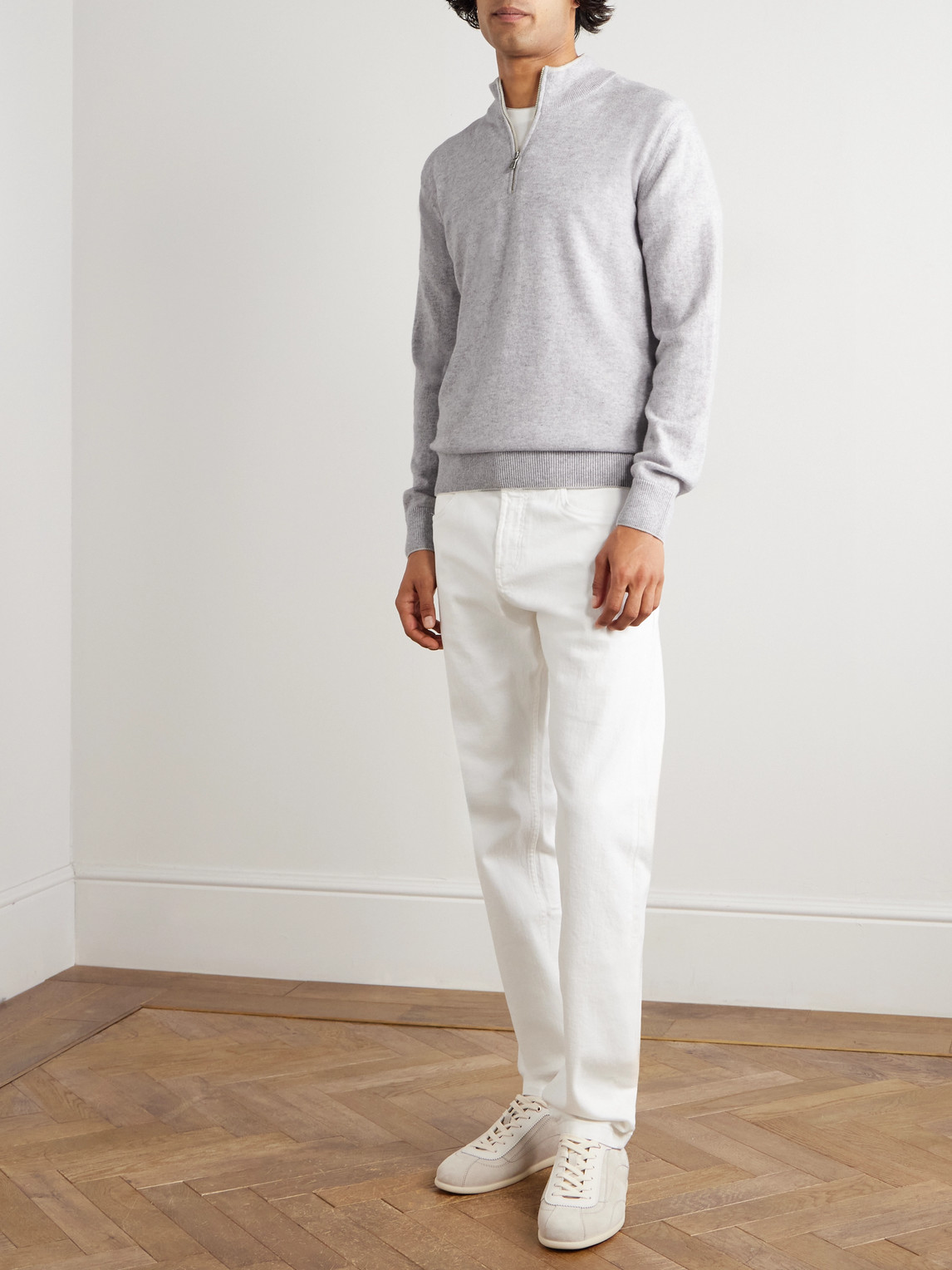 Eleventy Cashmere Half-zip Sweater In Gray