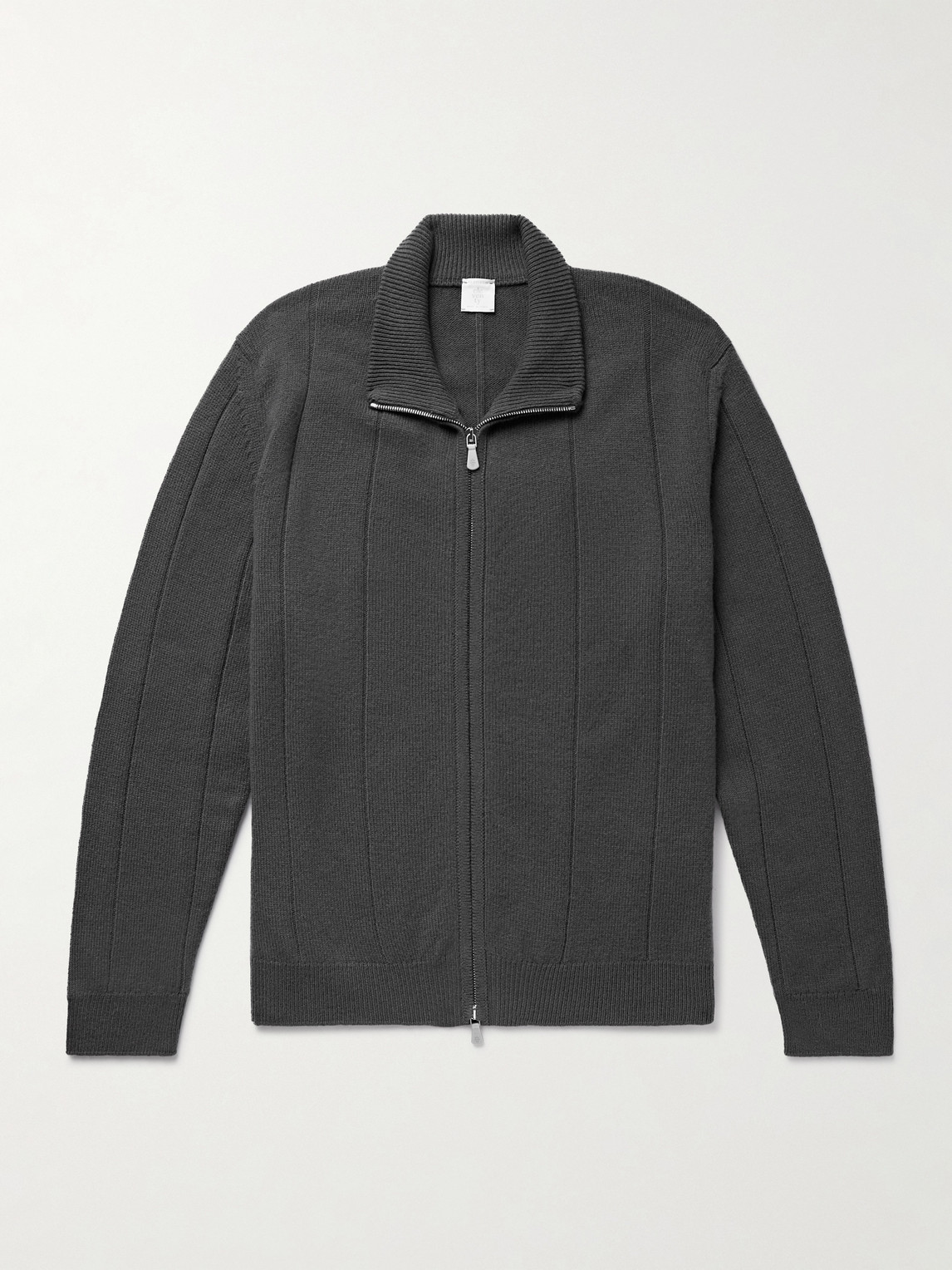 Eleventy Ribbed Wool Zip-up Cardigan In Gold