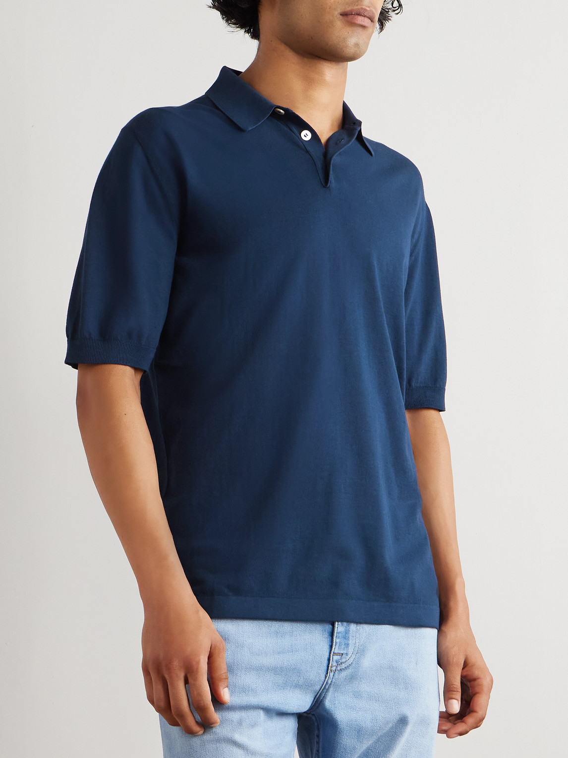  Eleventy - Garment-dyed Cotton Polo Shirt - Men - Blue - Xs 