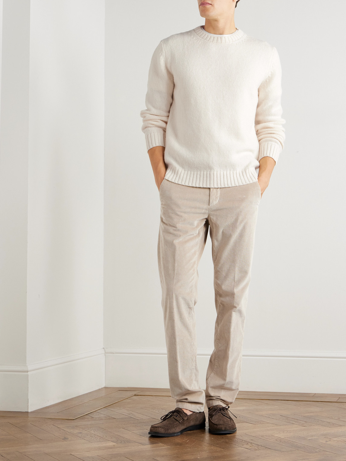 Eleventy Slim-fit Wool Sweater In White