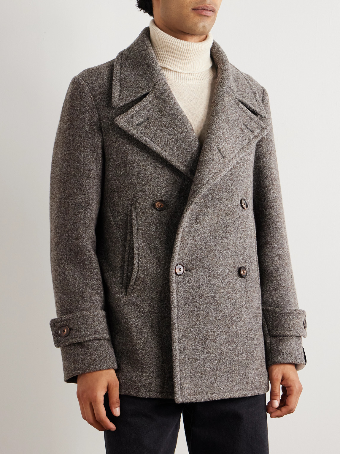 Caruso Double-breasted Wool-blend Peacoat In Gray