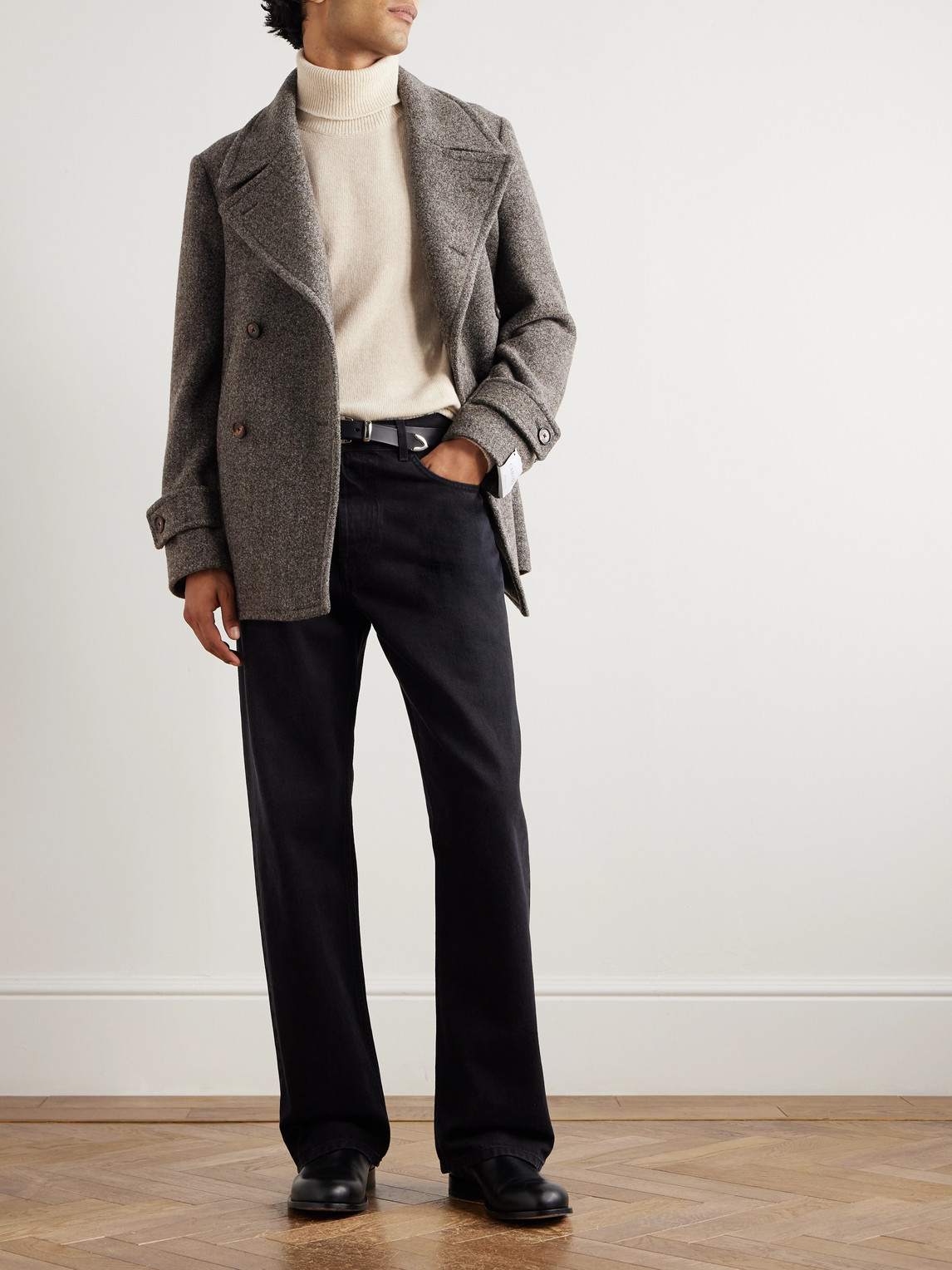 Caruso Double-breasted Wool-blend Peacoat In Gray