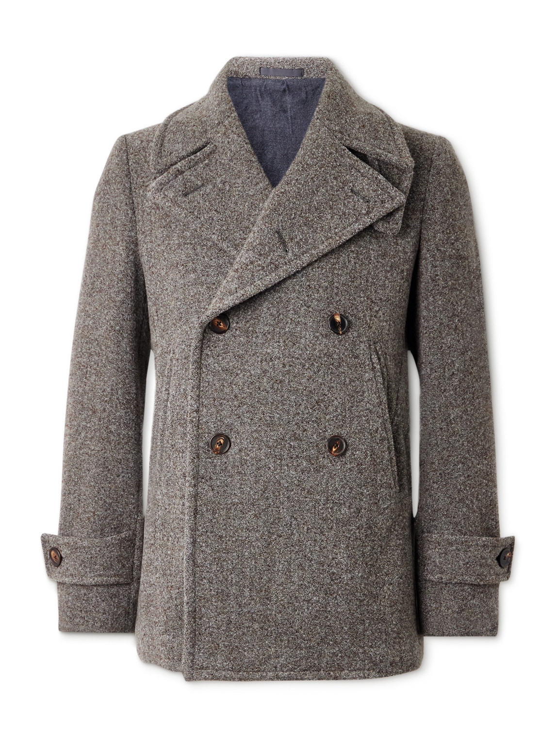 Caruso Double-breasted Wool-blend Peacoat In Gray