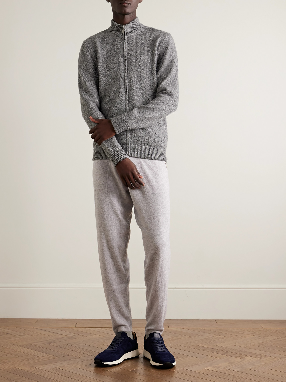 Eleventy Wool-blend Zip-up Cardigan In Gray