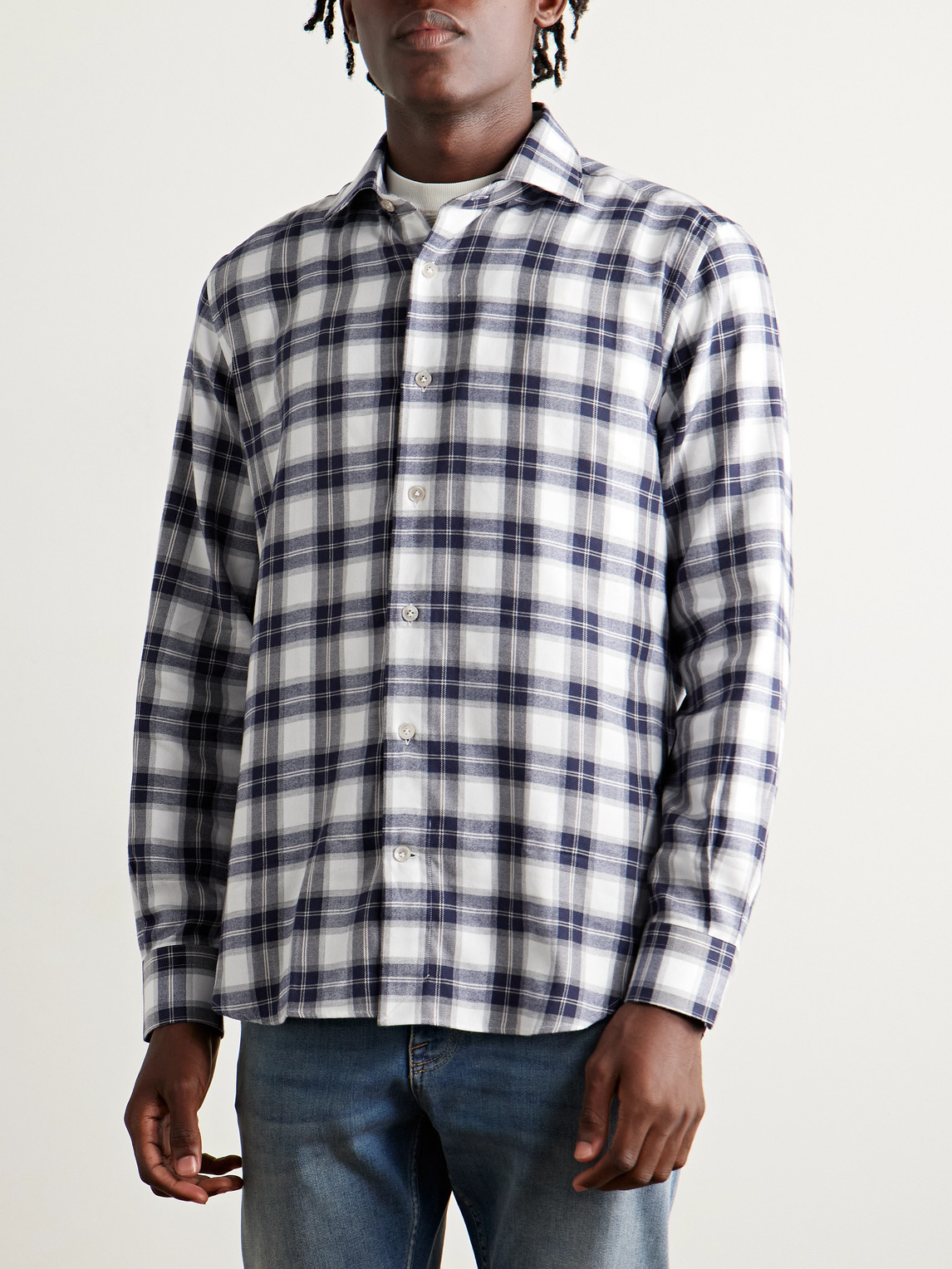 Eleventy Checked Cotton And Lyocell-blend Flannel Shirt In Multi