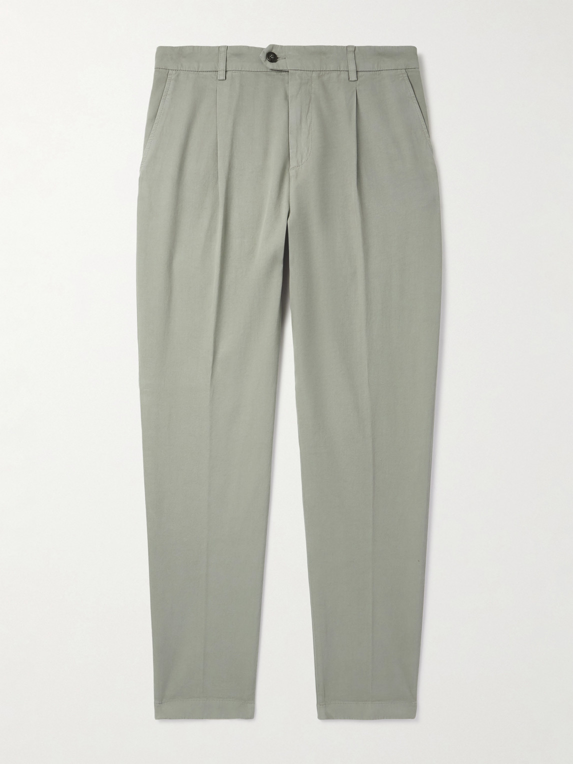ELEVENTY Tapered Pleated Stretch Cotton and Lyocell-Blend Twill Trousers - Men