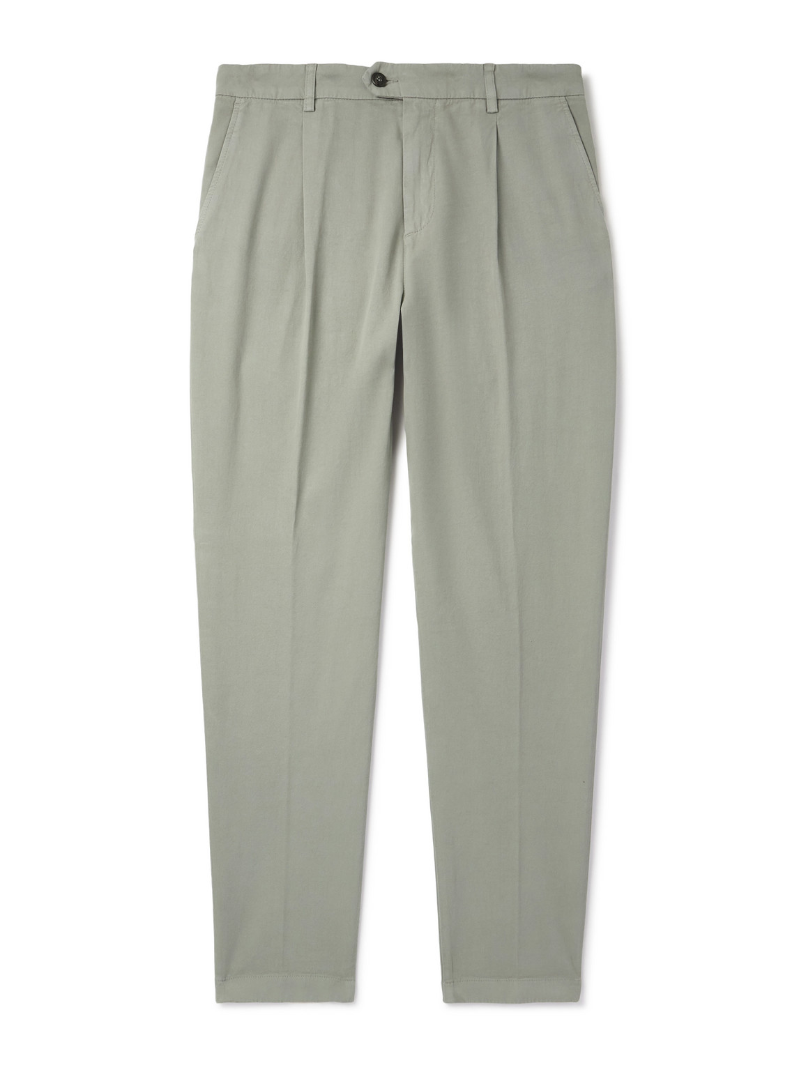 Eleventy Tapered Pleated Stretch Cotton And Lyocell-blend Twill Trousers In Gray