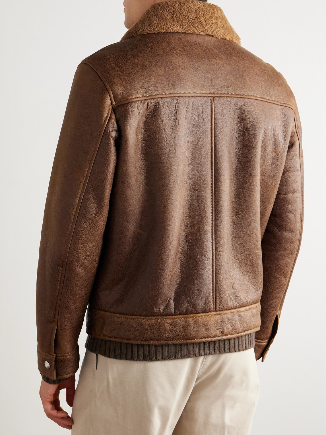 Eleventy Slim-fit Shearling Jacket In Brown