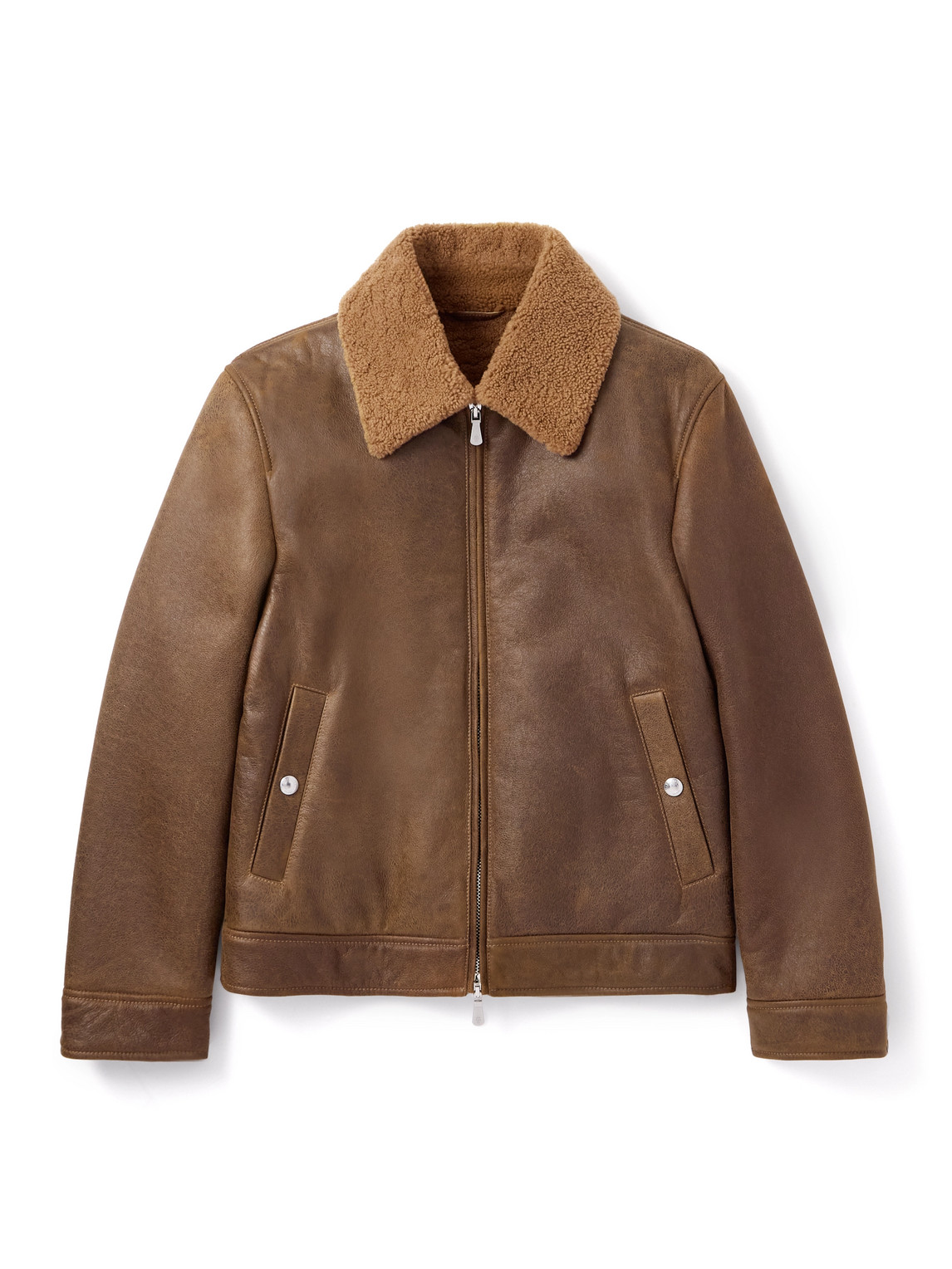 Eleventy Slim-fit Shearling Jacket In Brown