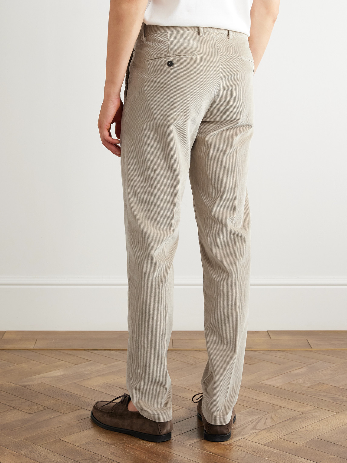 Eleventy Slim-fit Straight-leg Stretch Cotton And Modal-blend Corduroy Trousers In Gold