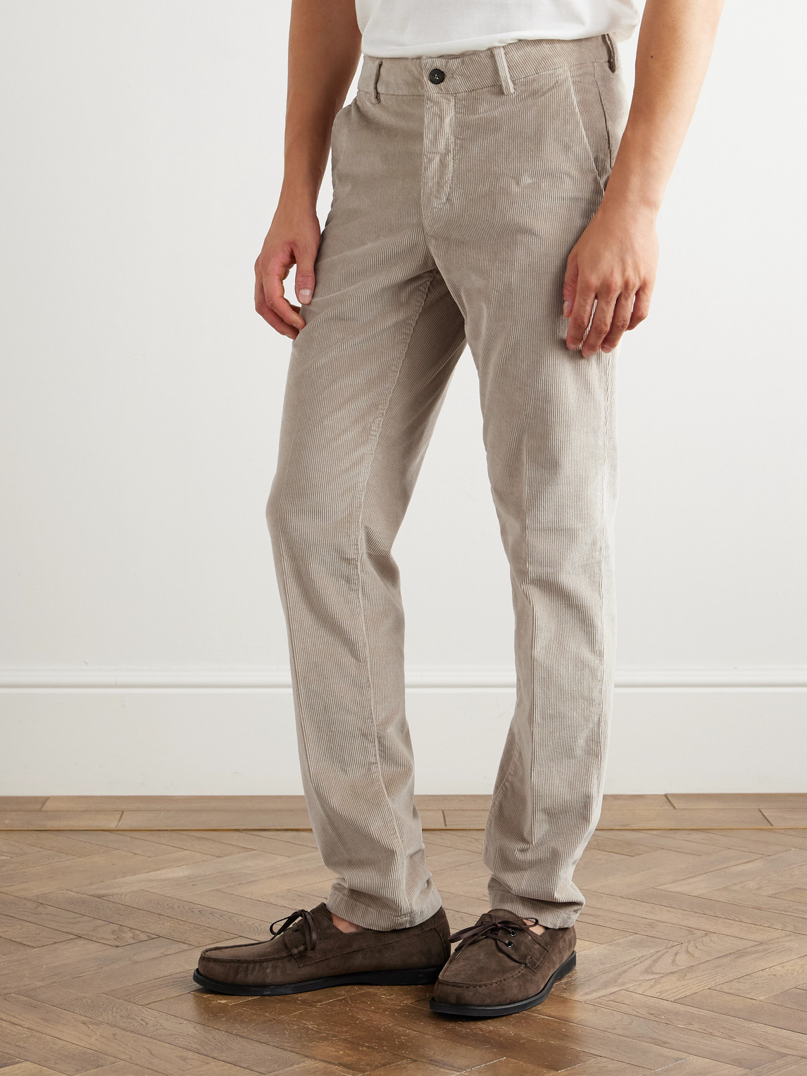 Eleventy Slim-fit Straight-leg Stretch Cotton And Modal-blend Corduroy Trousers In Gold