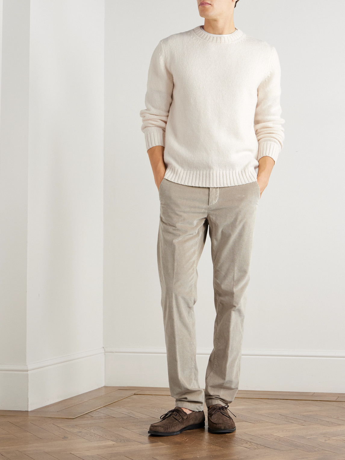 Eleventy Slim-fit Straight-leg Stretch Cotton And Modal-blend Corduroy Trousers In Gold