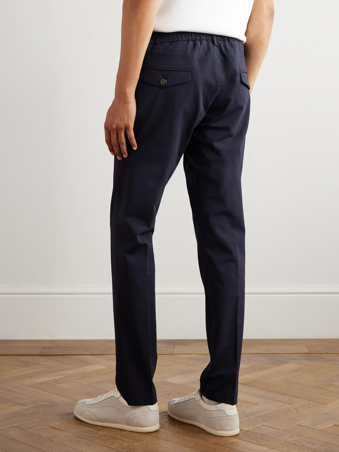 Eleventy Slim-fit Straight-leg Pleated Stretch-wool Drawstring Trousers In Blue