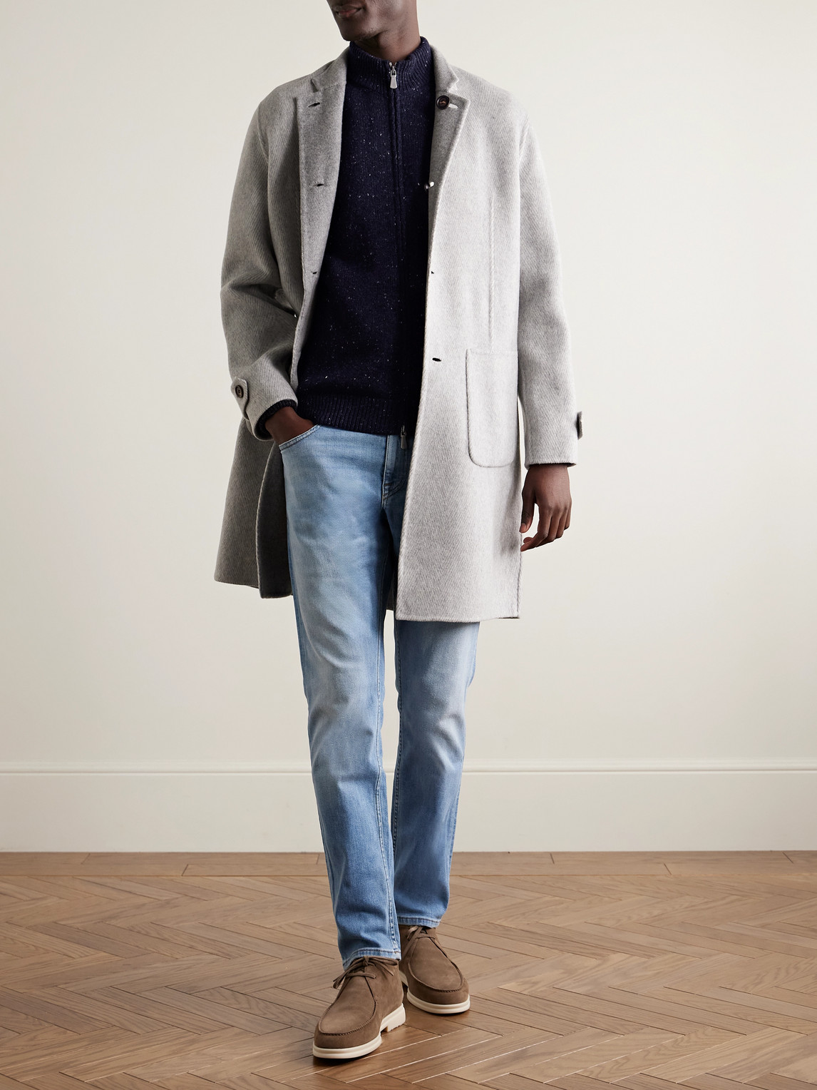 Eleventy Wool-blend Zip-up Cardigan In Blue