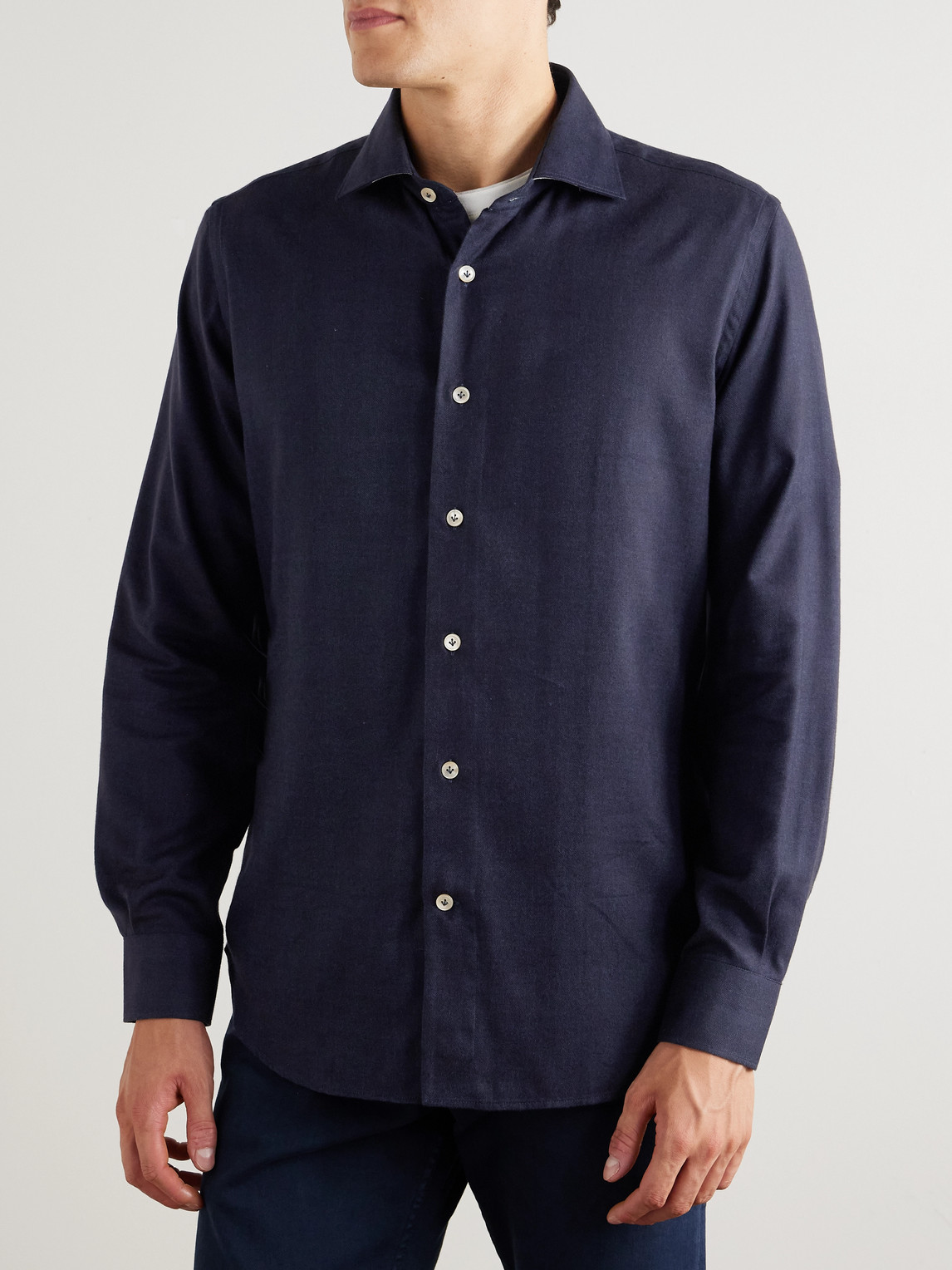 Slim-Fit Herringbone Cotton And Lyocell-Blend Shirt