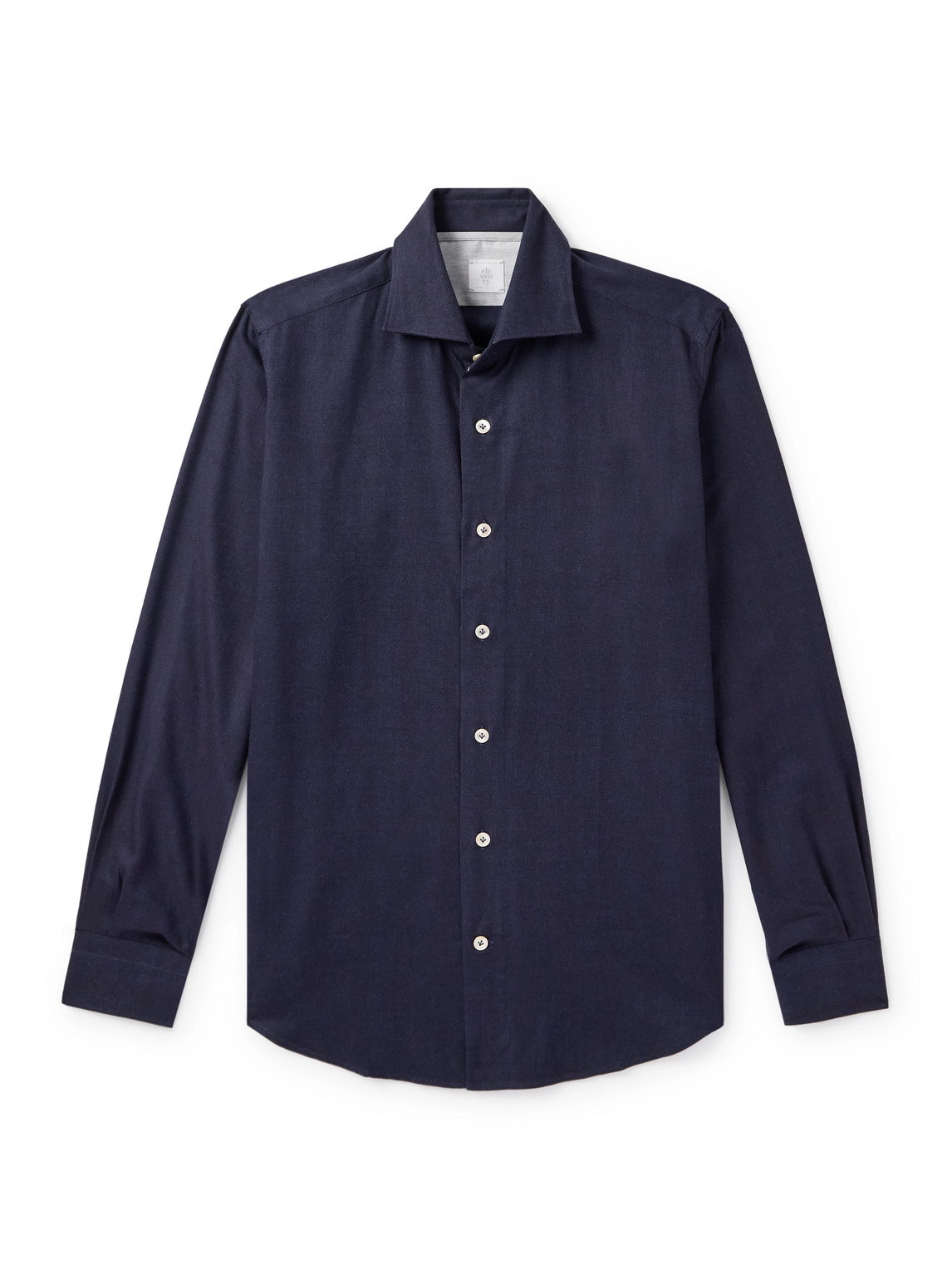 Eleventy Slim-fit Herringbone Cotton And Lyocell-blend Shirt In Blue