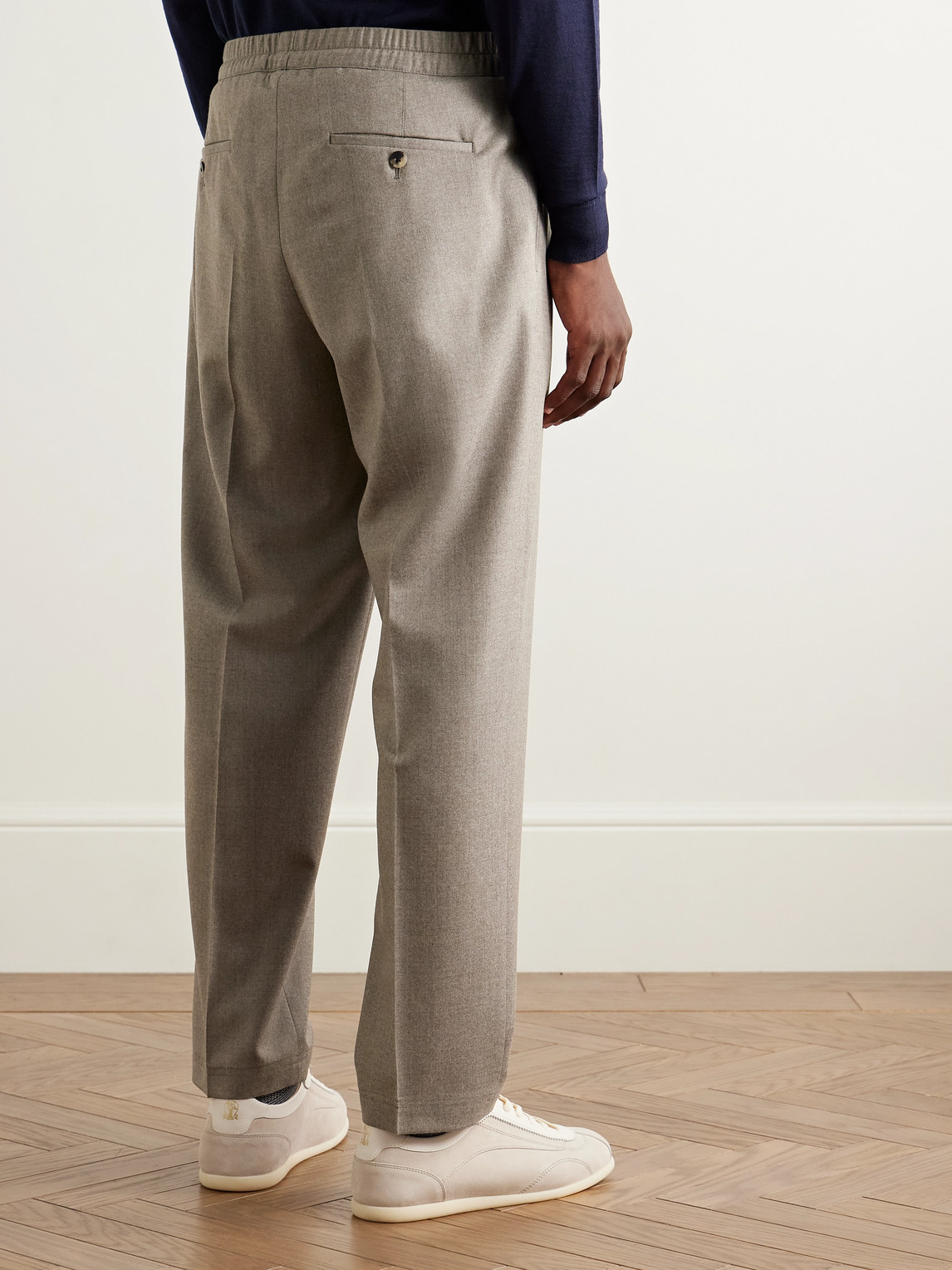 Caruso Slim-fit Pleated Wool Drawstring Trousers In Gray