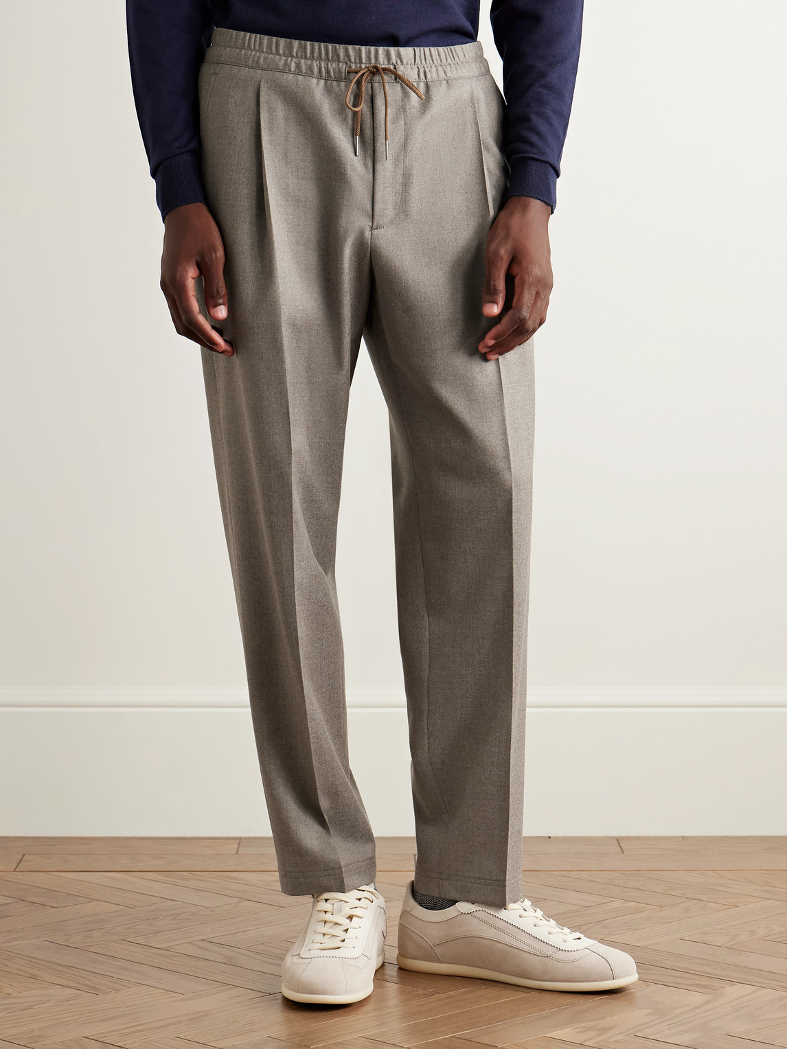 Caruso Slim-fit Pleated Wool Drawstring Trousers In Gray