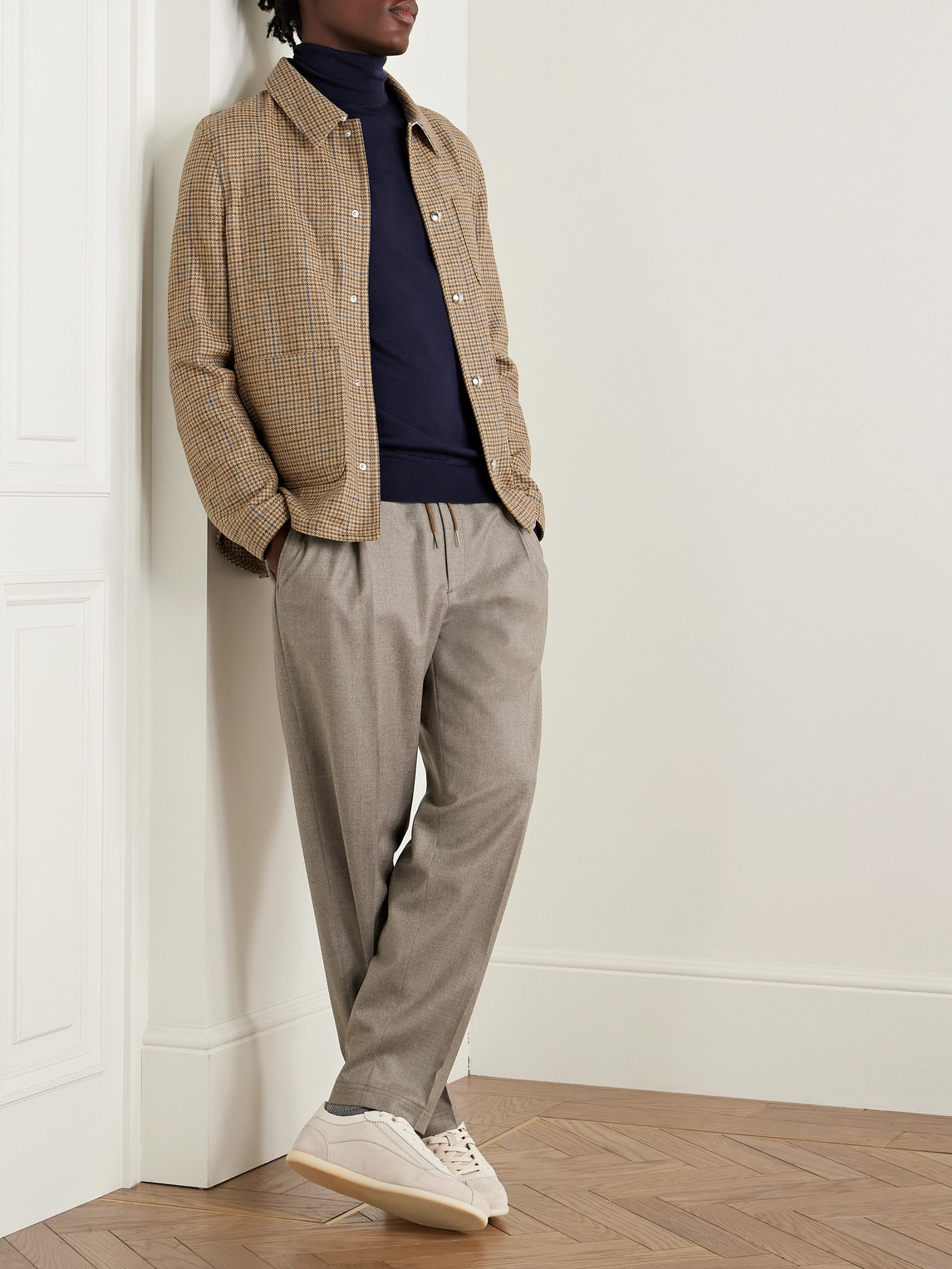 Caruso Slim-fit Pleated Wool Drawstring Trousers In Gray