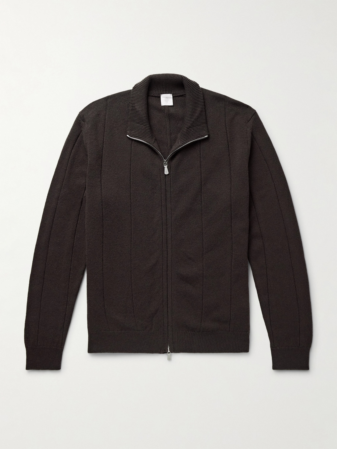 Eleventy Ribbed Wool Zip-up Cardigan In Brown