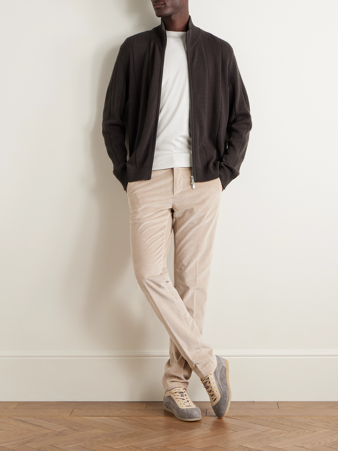 Ribbed Wool Zip-Up Cardigan