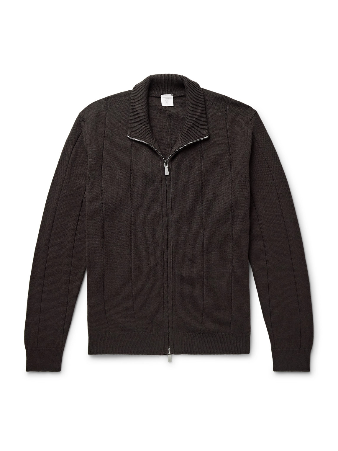Eleventy Ribbed Wool Zip-up Cardigan In Brown
