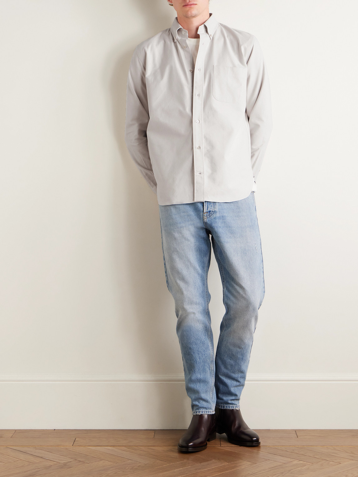 Eleventy Button-down Collar Cotton Oxford Shirt In Neutral
