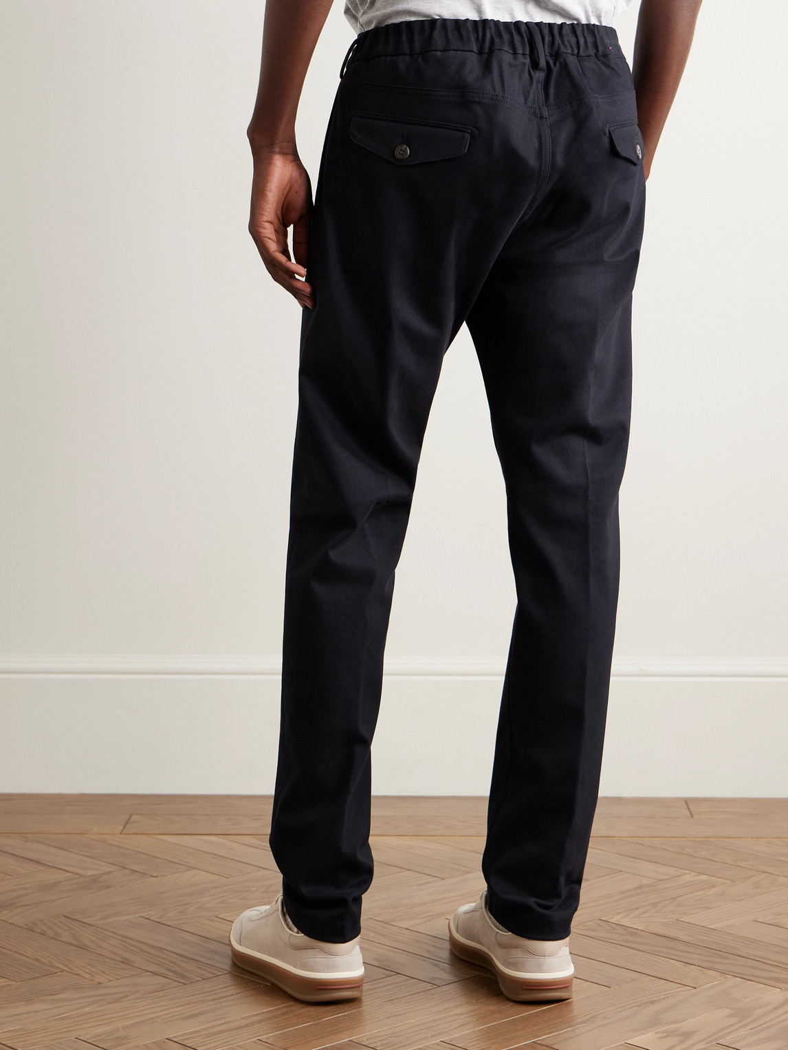 Eleventy Slim-fit Pleated Cotton-blend Twill Trousers In Black