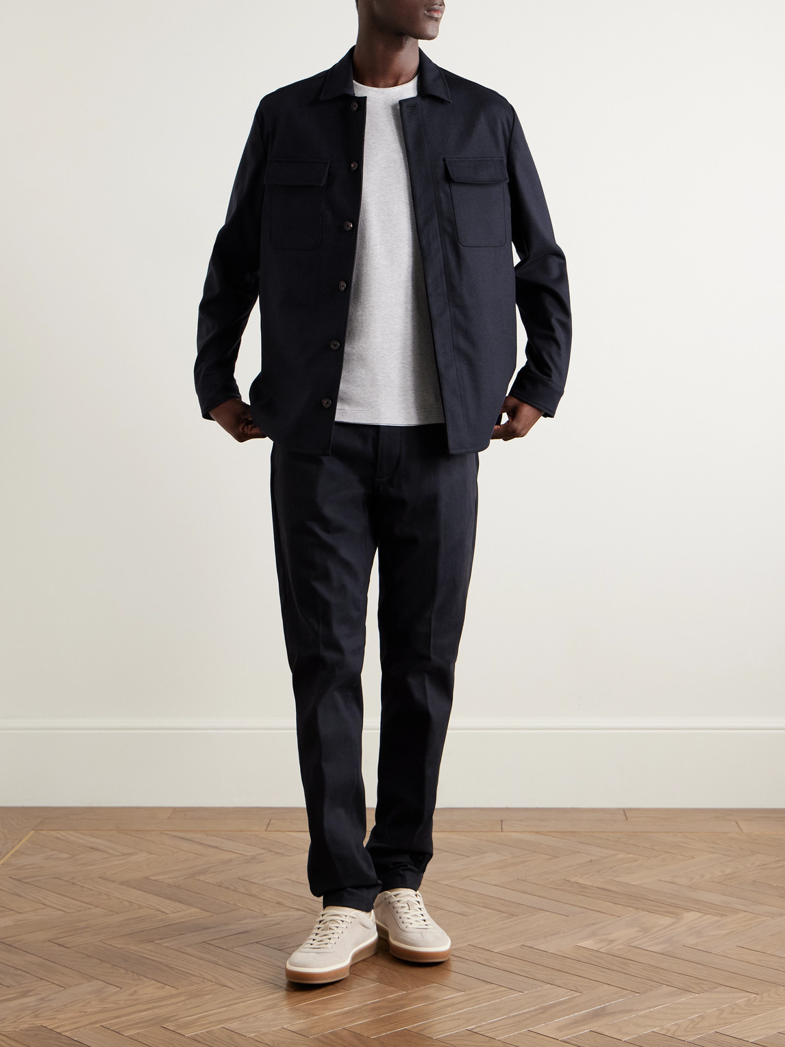 Eleventy Slim-fit Pleated Cotton-blend Twill Trousers In Black