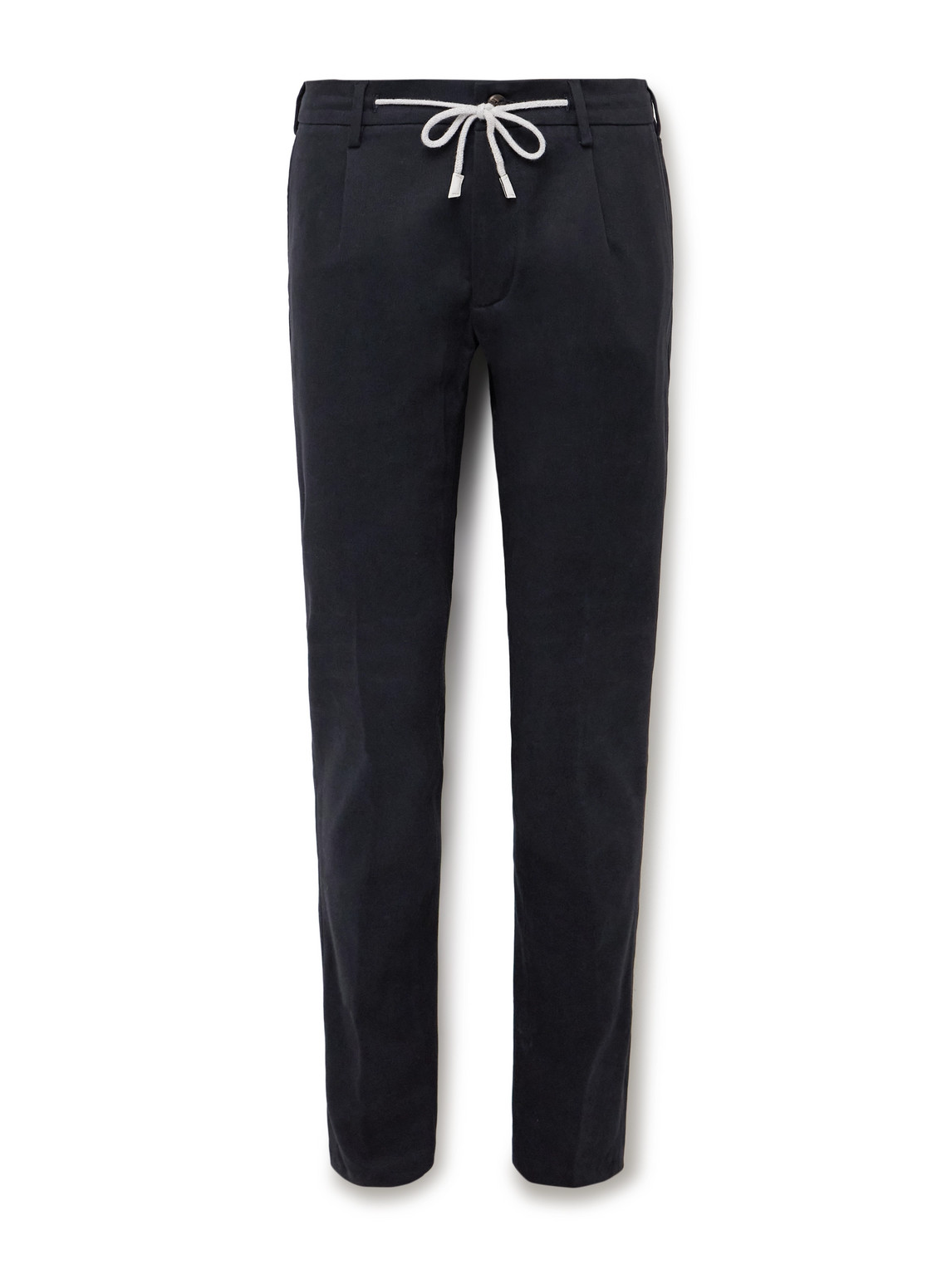 Eleventy Slim-fit Pleated Cotton-blend Twill Trousers In Black