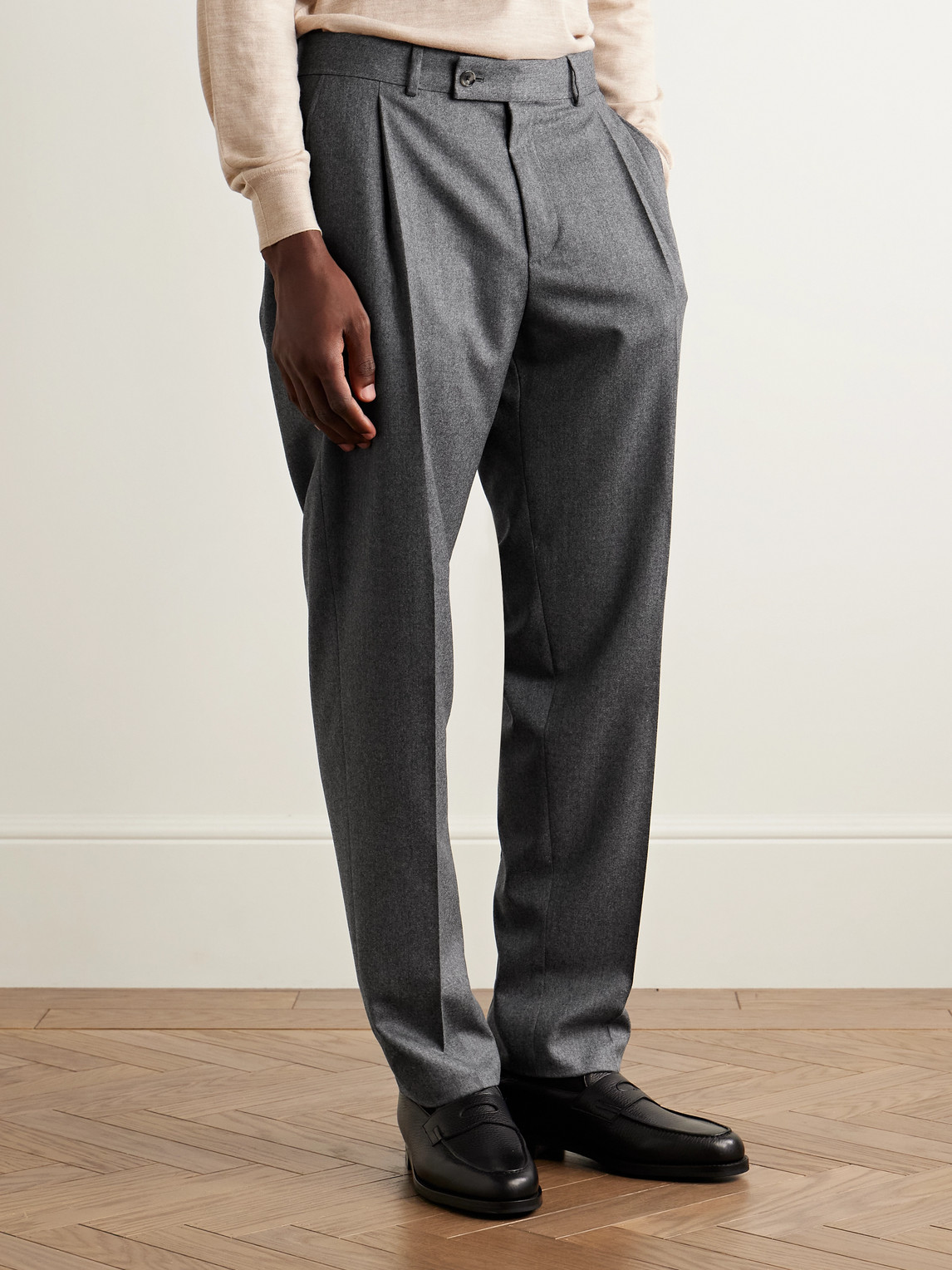 Caruso Slim-fit Pleated Wool Trousers In Gray