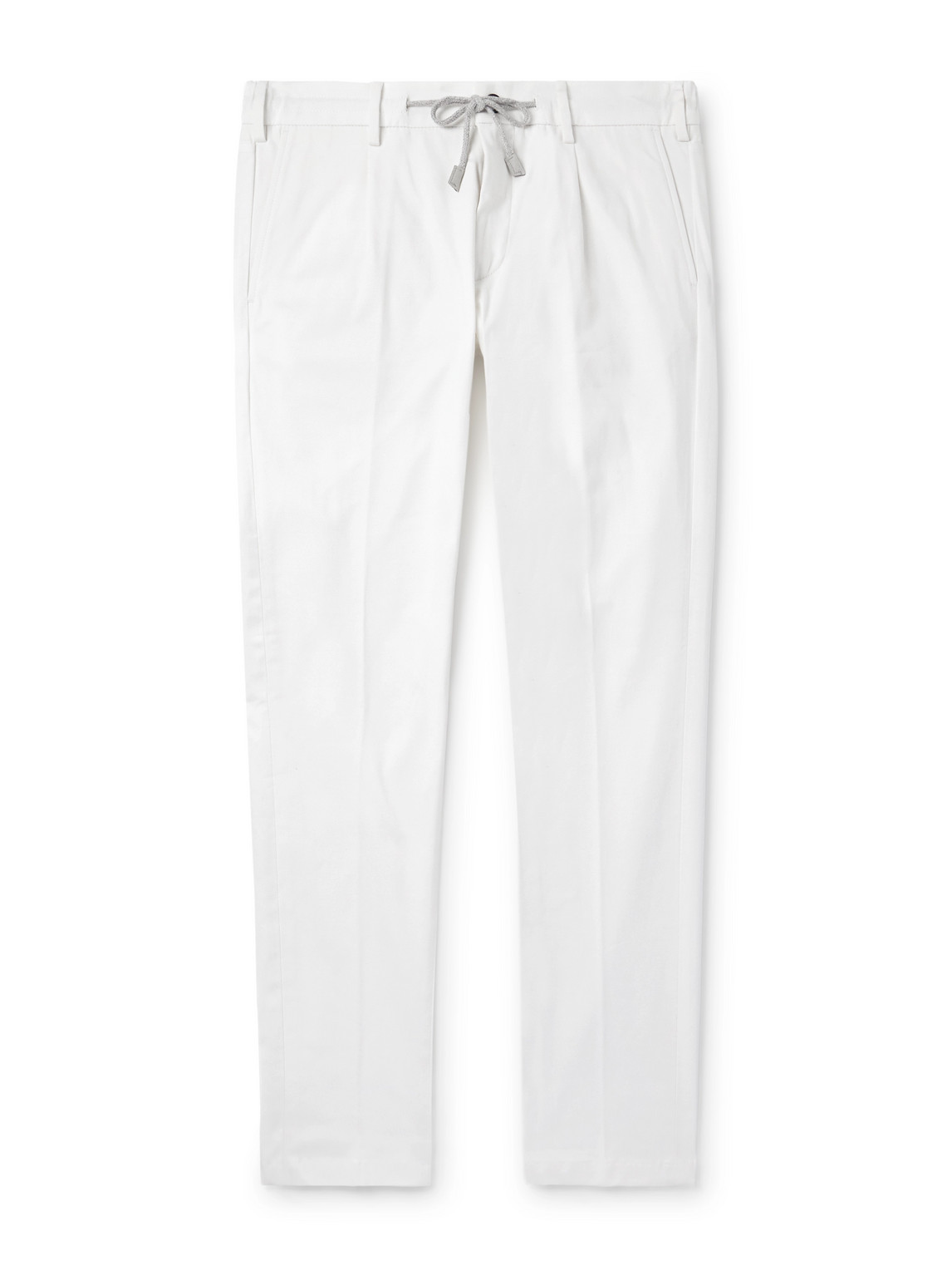 Eleventy Straight-leg Pleated Cotton-blend Twill Trousers In White