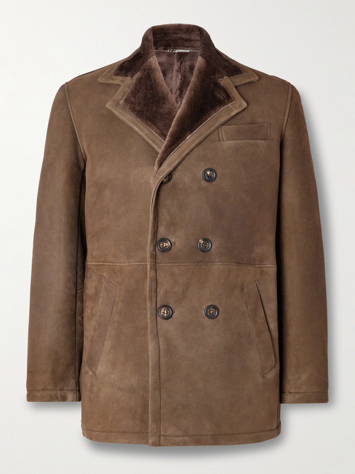 Eleventy Double-breasted Shearling Overcoat In Brown