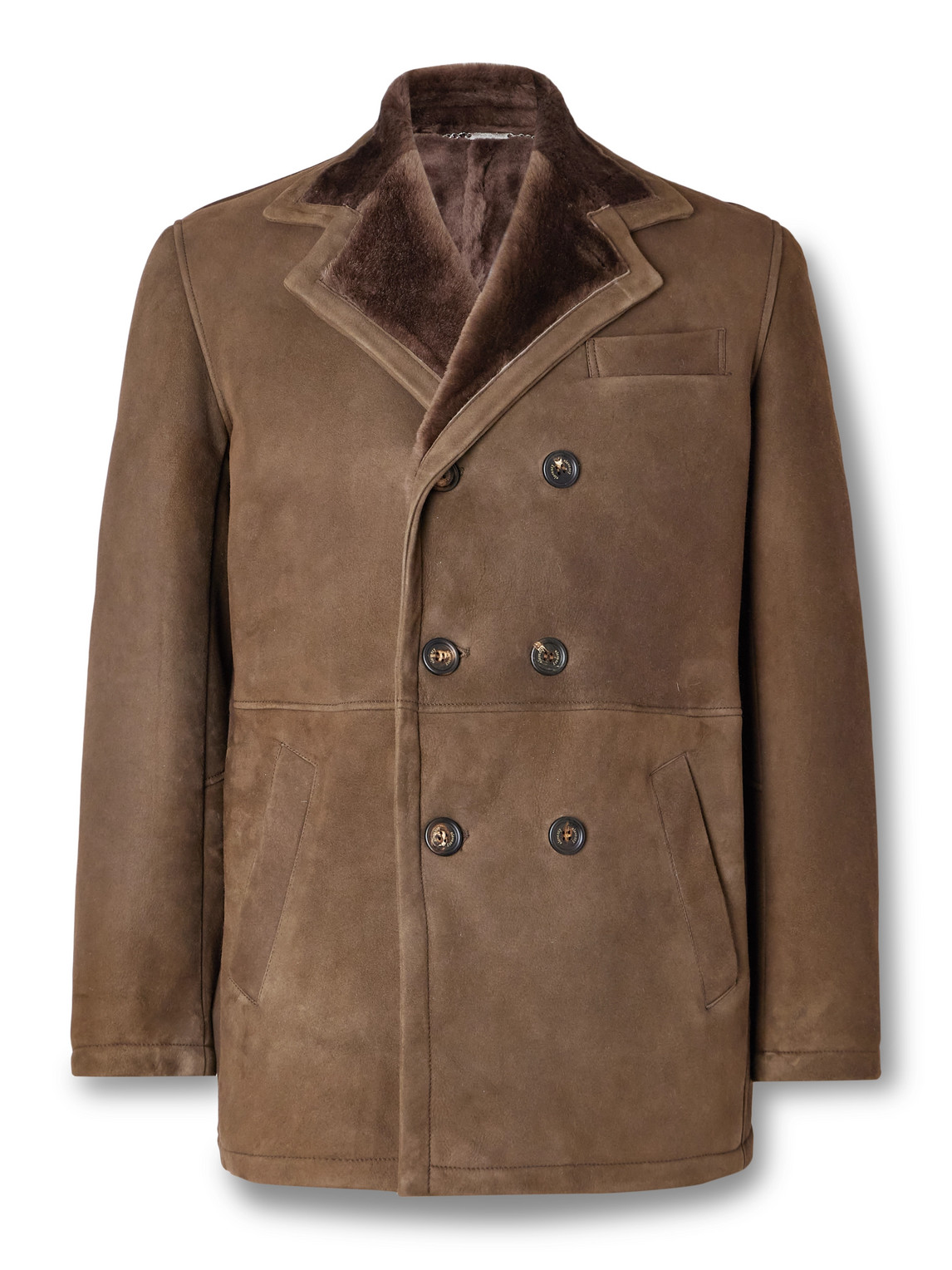 Eleventy Double-breasted Shearling Overcoat In Brown