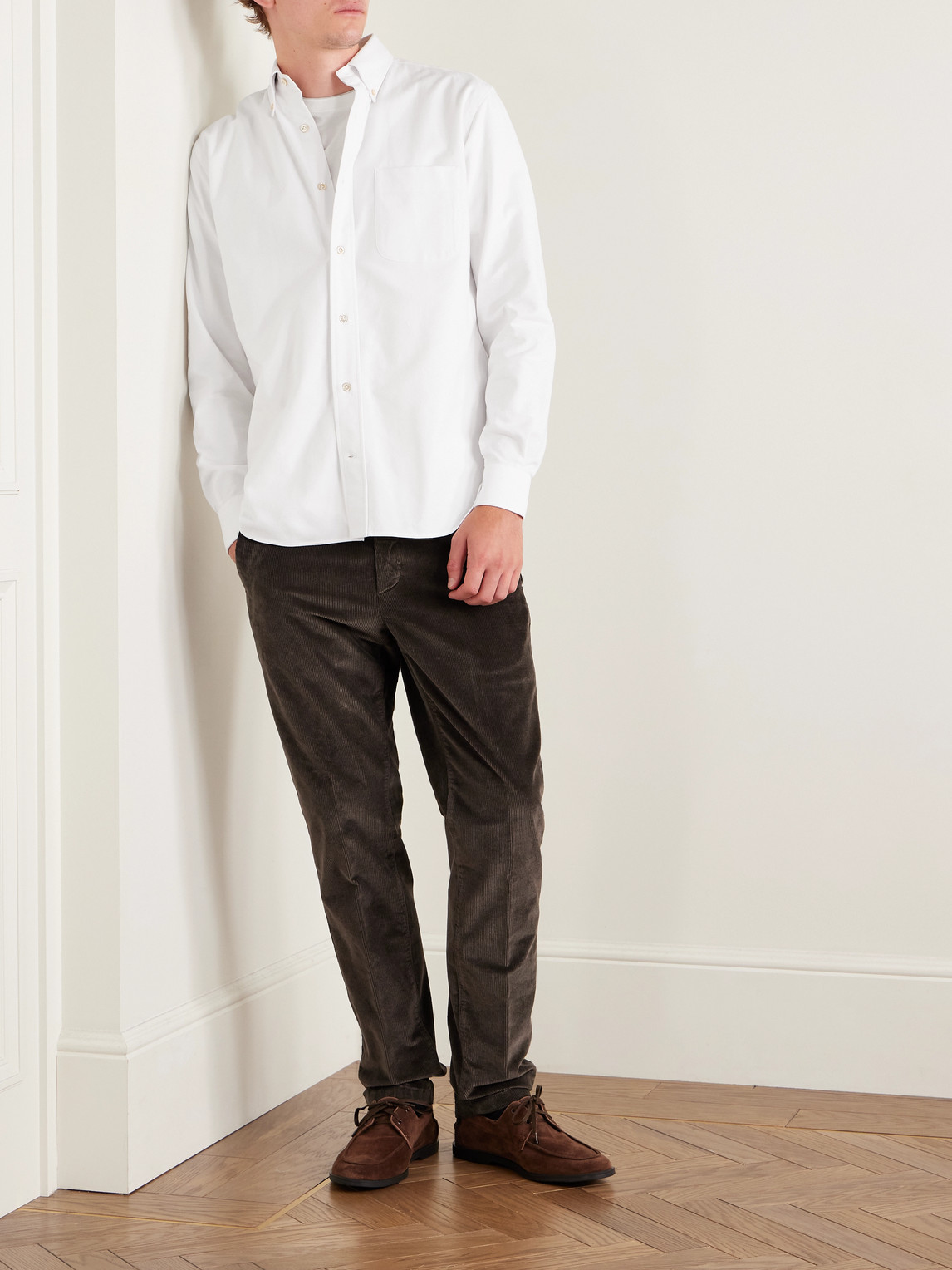 Eleventy Button-down Collar Cotton Oxford Shirt In White