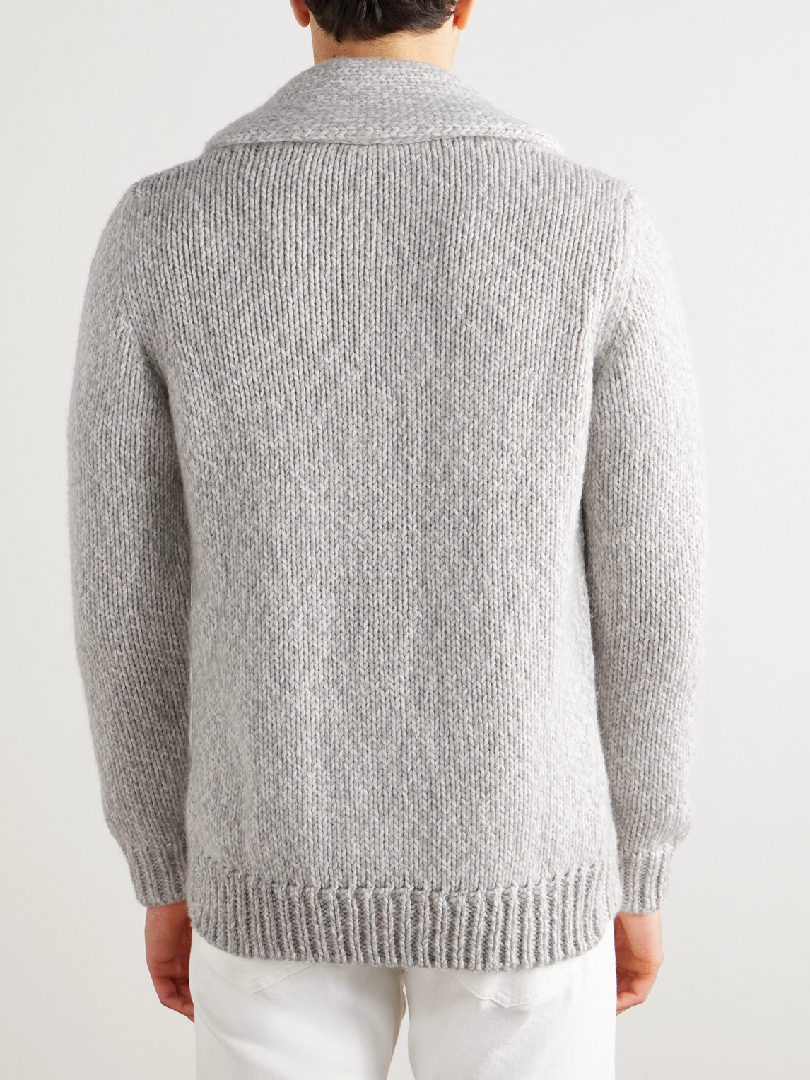 Eleventy Slim-fit Shawl-collar Cashmere Cardigan In Gray