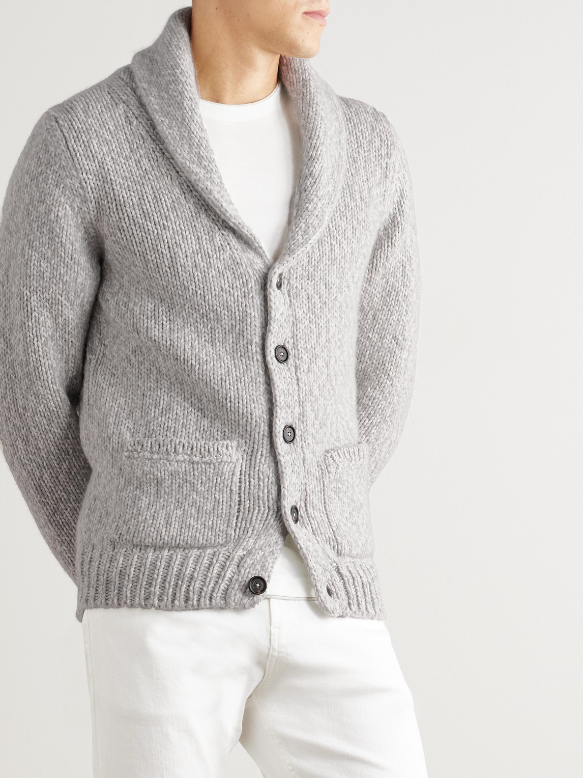 Eleventy Slim-fit Shawl-collar Cashmere Cardigan In Gray