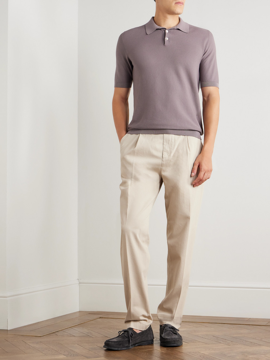 Slim-Fit Ribbed Cotton Polo Shirt