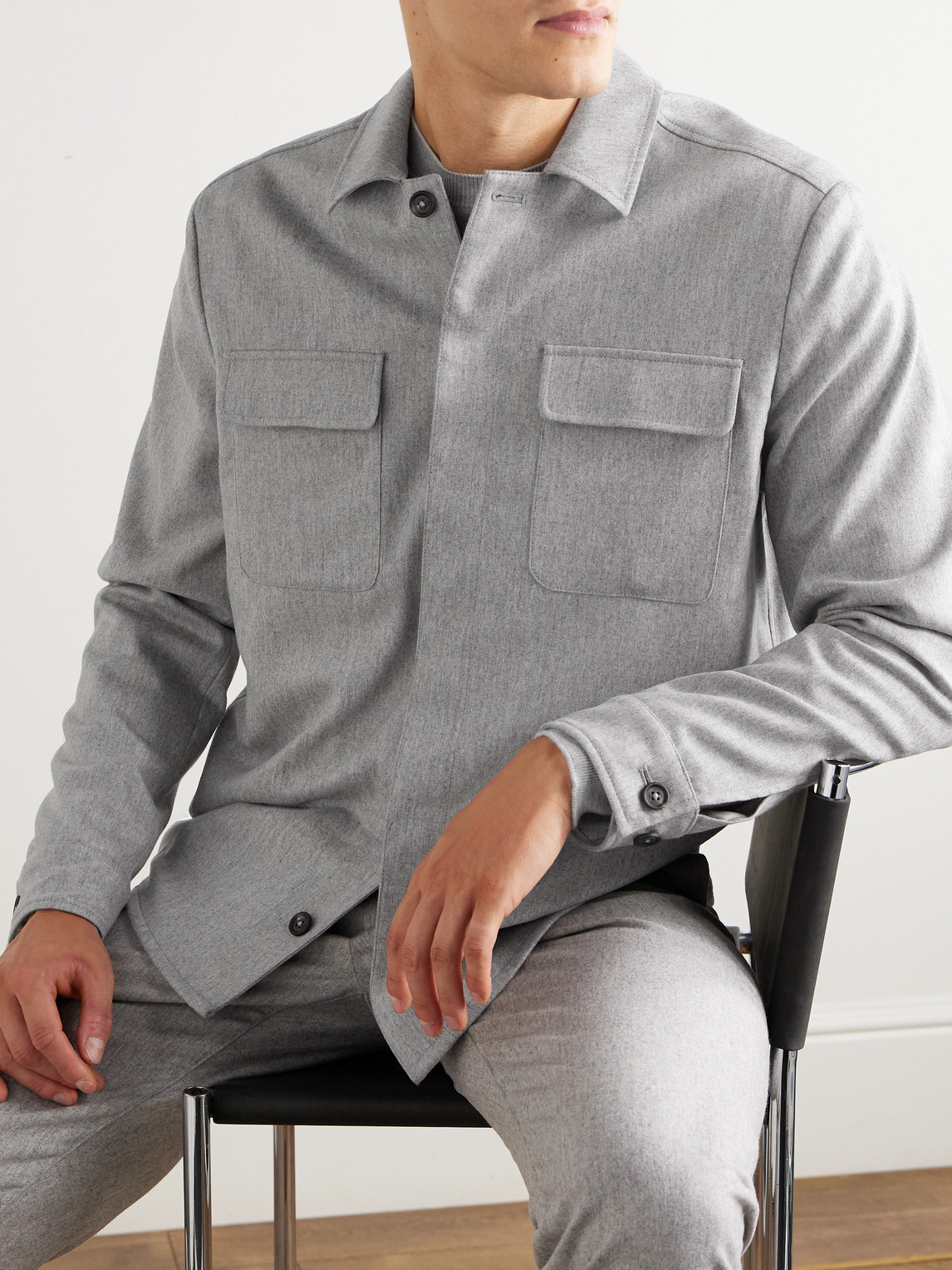 Eleventy Wool-blend Overshirt In Gray