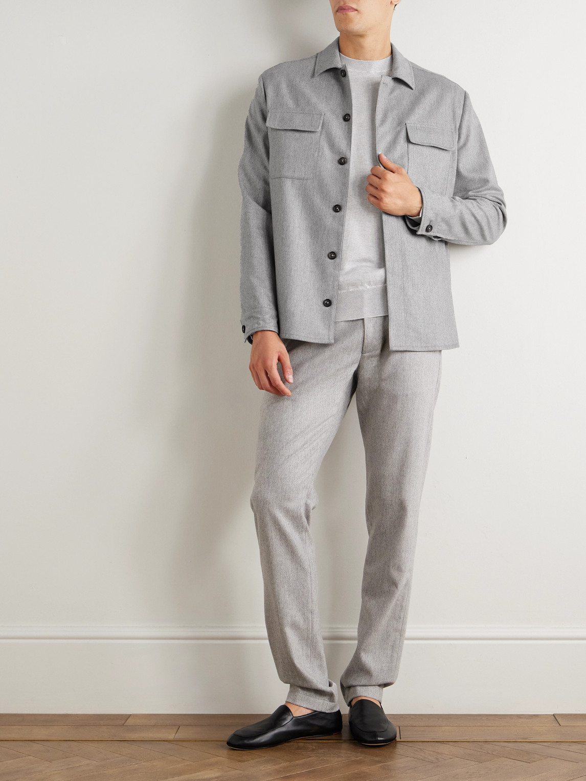 Eleventy Wool-blend Overshirt In Gray