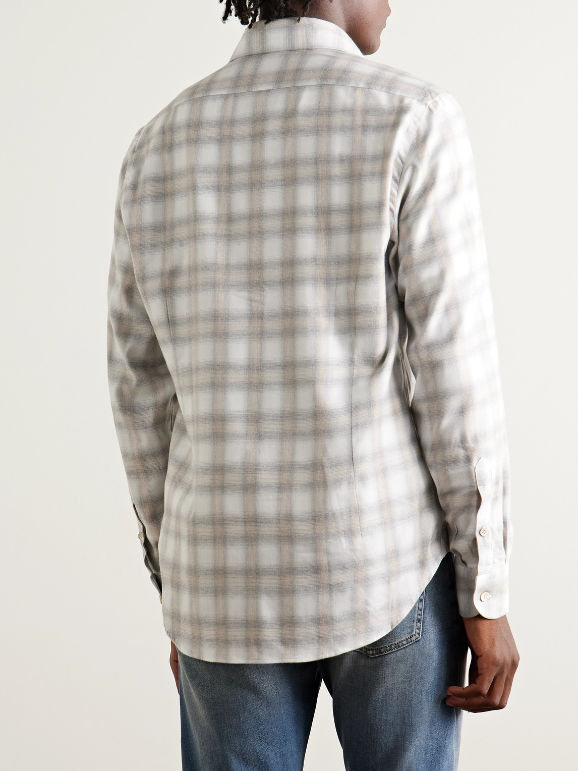 Eleventy Checked Cotton And Lyocell-blend Flannel Shirt In Neutral