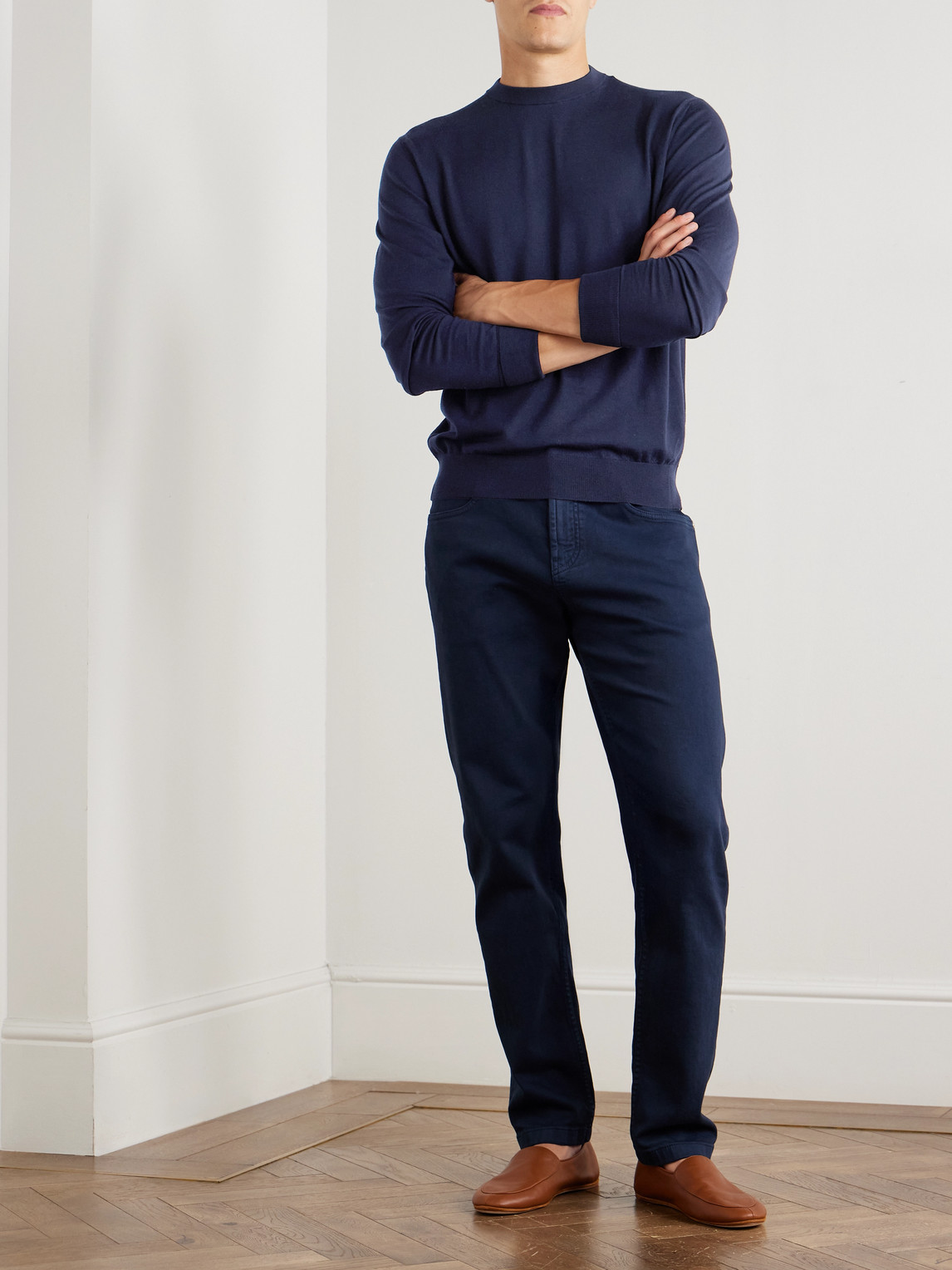 Eleventy Slim-fit Merino Wool Sweater In Blue
