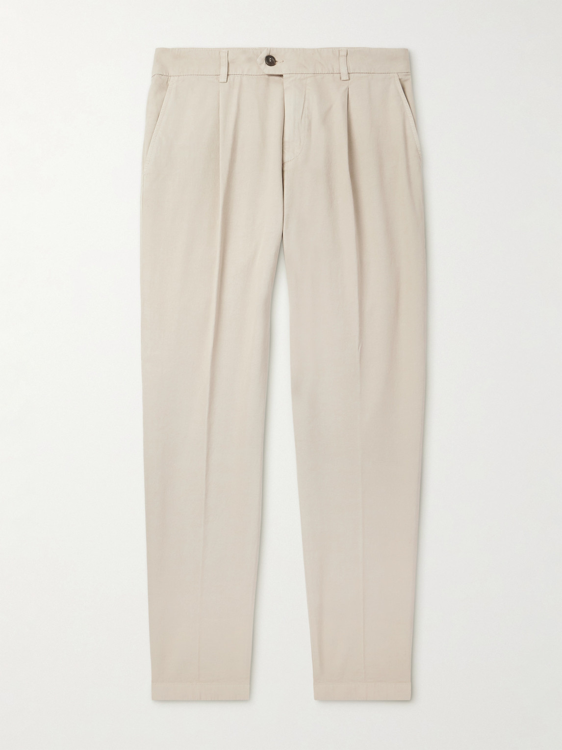 Eleventy Straight-leg Pleated Stretch Cotton And Lyocell-blend Trousers In Neutral