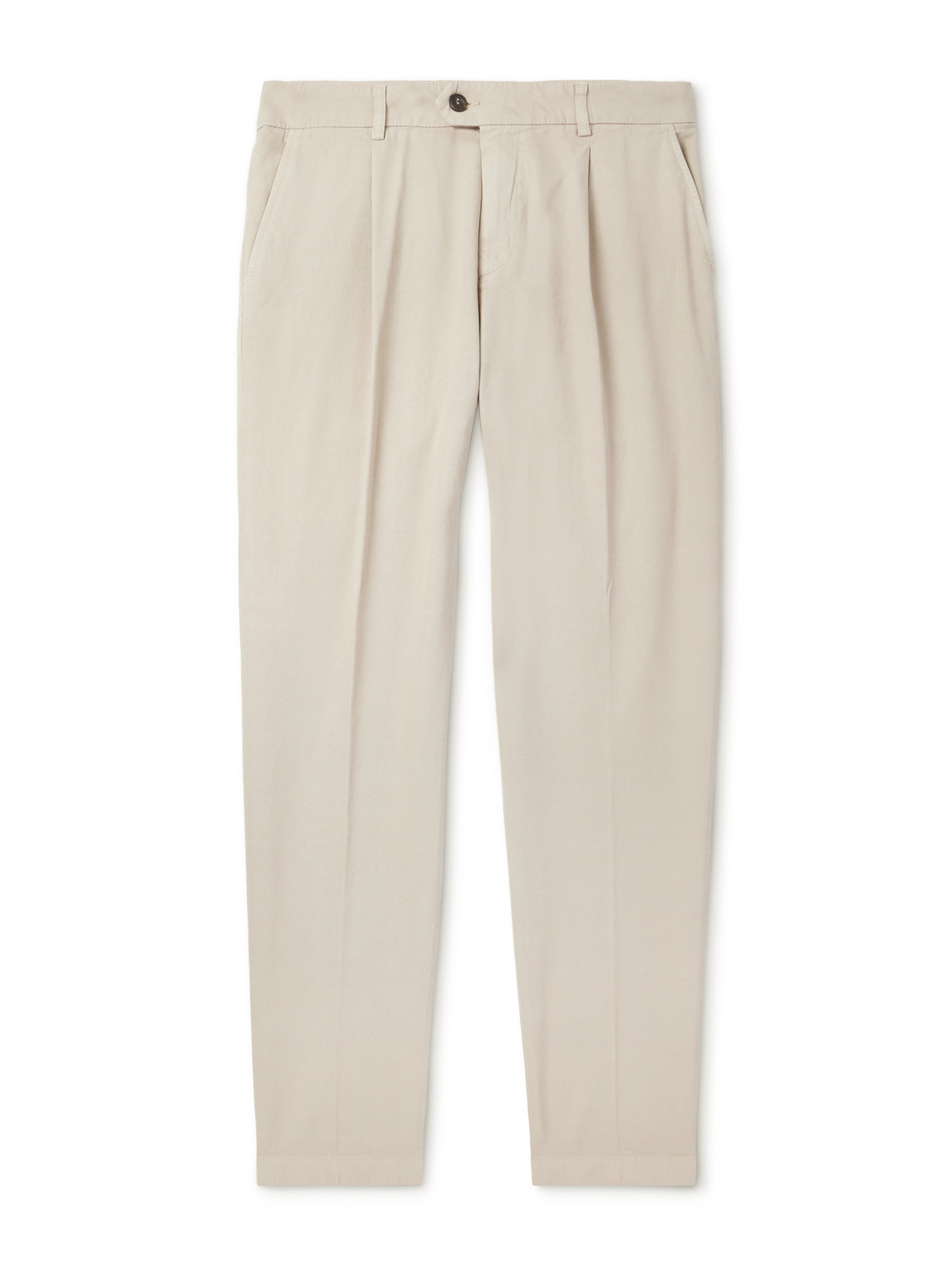 Eleventy Straight-leg Pleated Stretch Cotton And Lyocell-blend Trousers In Neutral