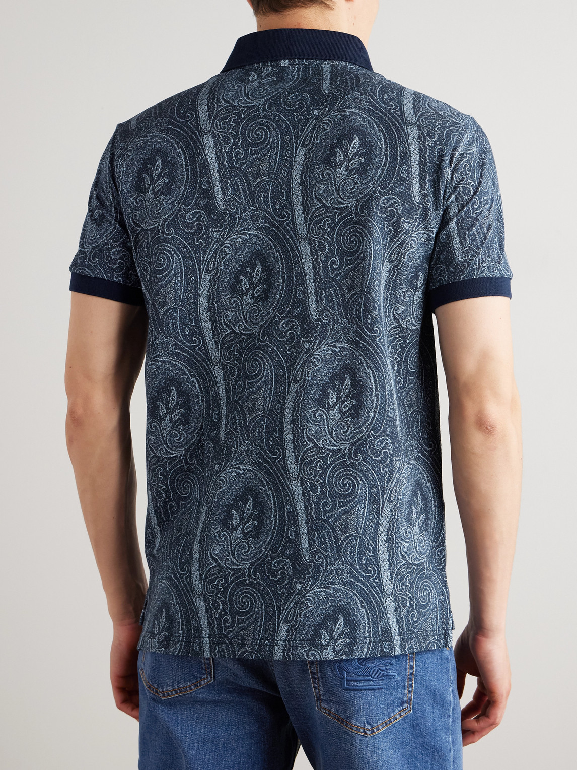 Etro Printed Cotton Polo In Gray