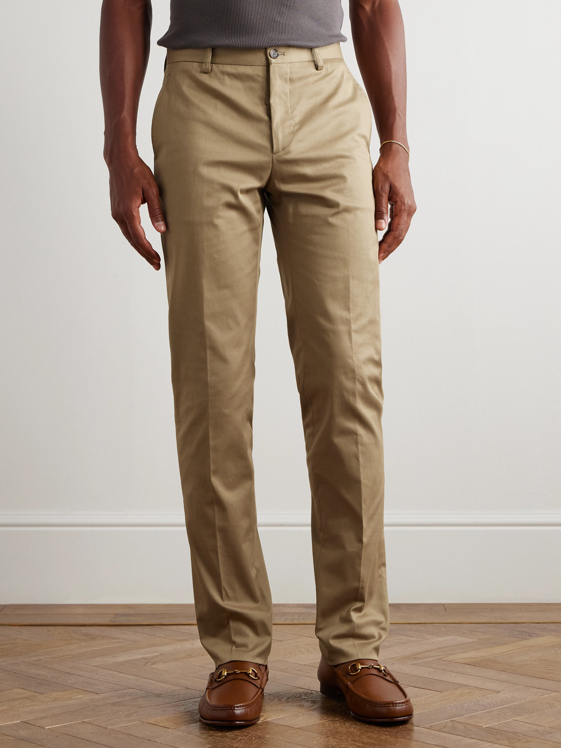 Etro Roma Slim-fit Straight-leg Stretch-cotton Twill Trousers In Neutral